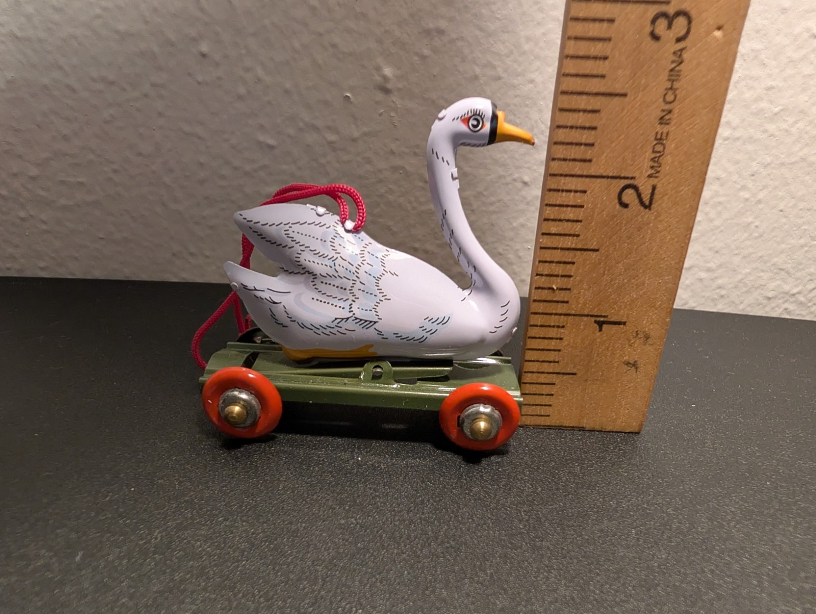 Vintage St. John Tin Toy Collection Series Christmas Ornament - Swan On Wheels