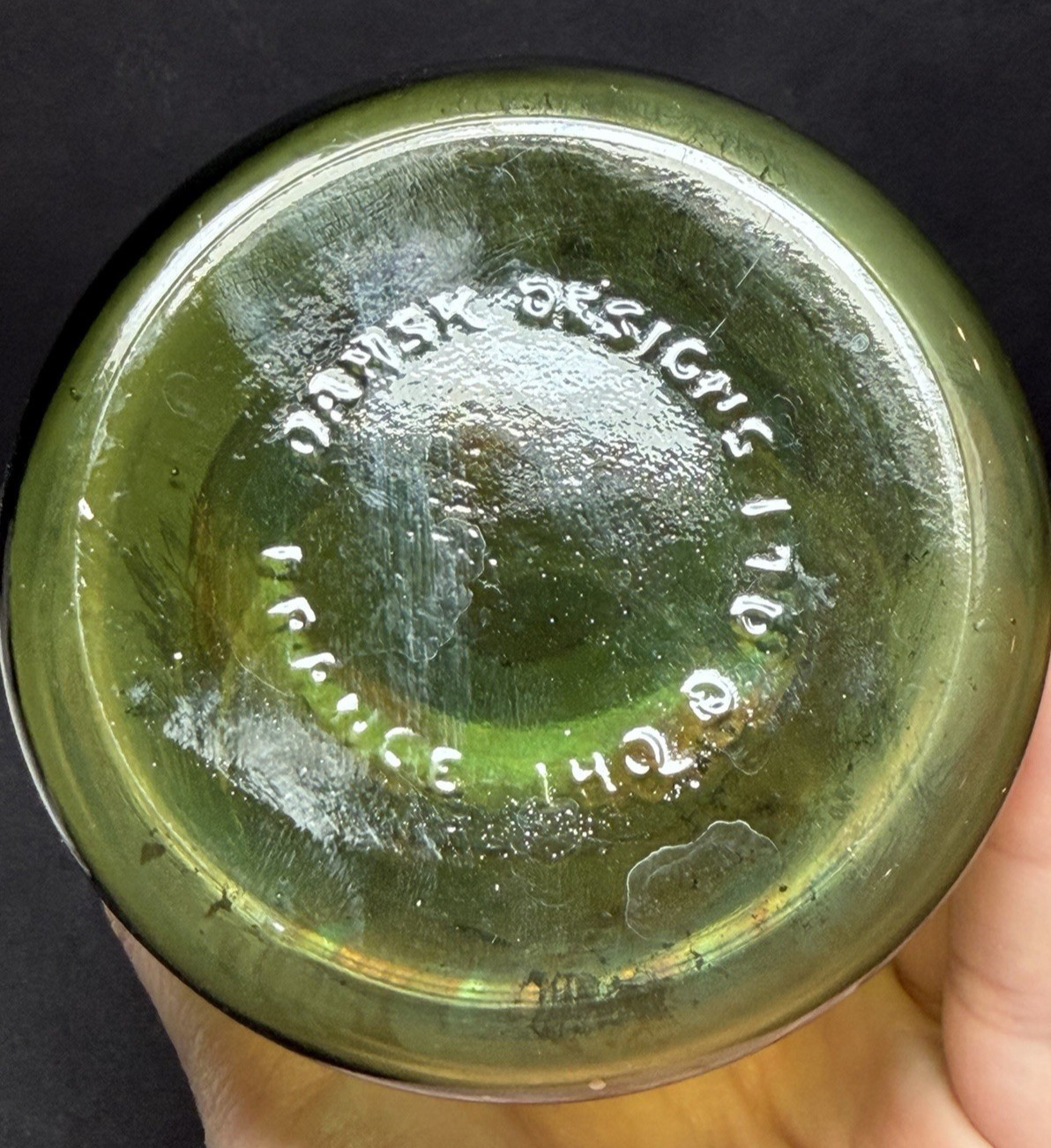 Dansk Designs France uranium glass candleholder 6.5in green