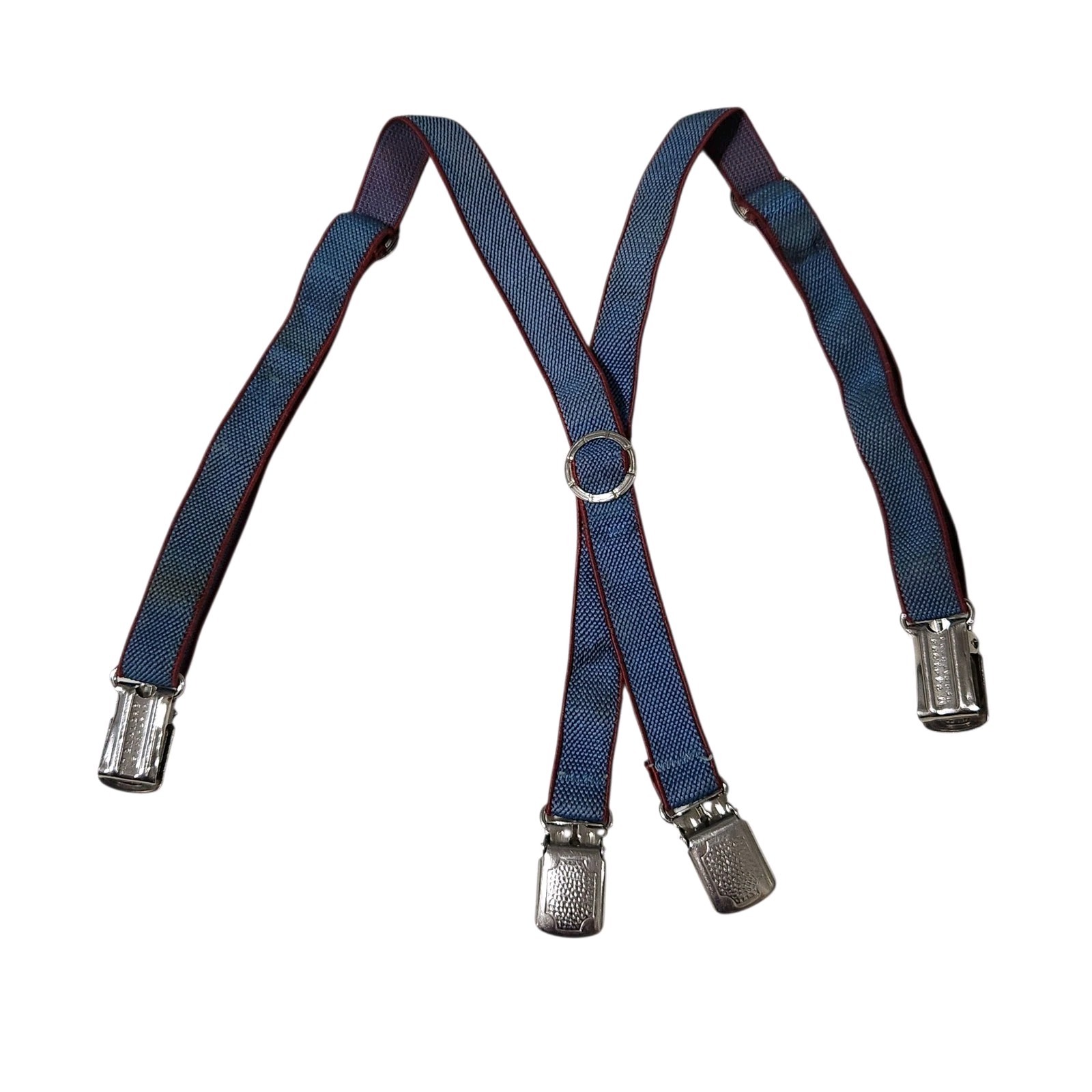 Vintage Baby Toddler Suspenders Elastic Blue Boy Silver Tabs