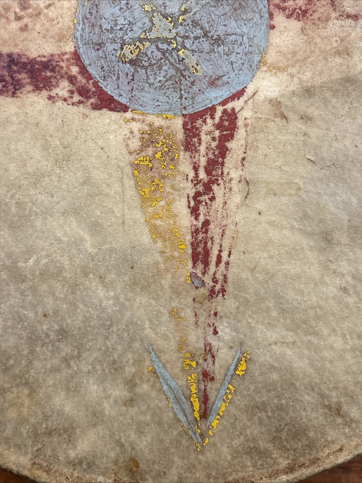 Antique Native American Plains Painted Drum Pictorial Morning Star Painted Drum