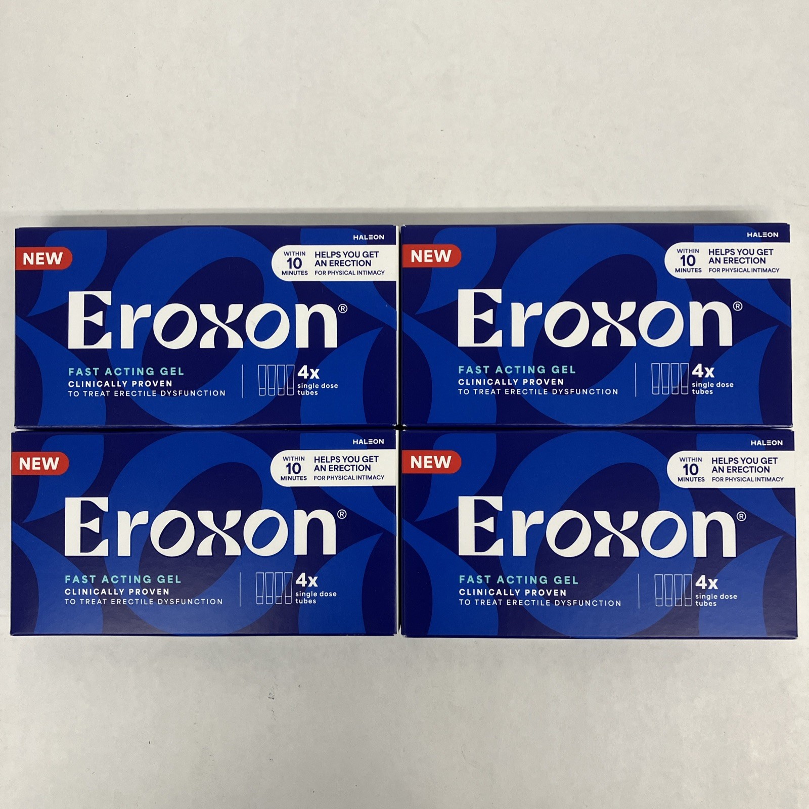 Eroxon Fast Acting Gel 4 Boxes (16 Single Dose Tubes) Exp 10/26