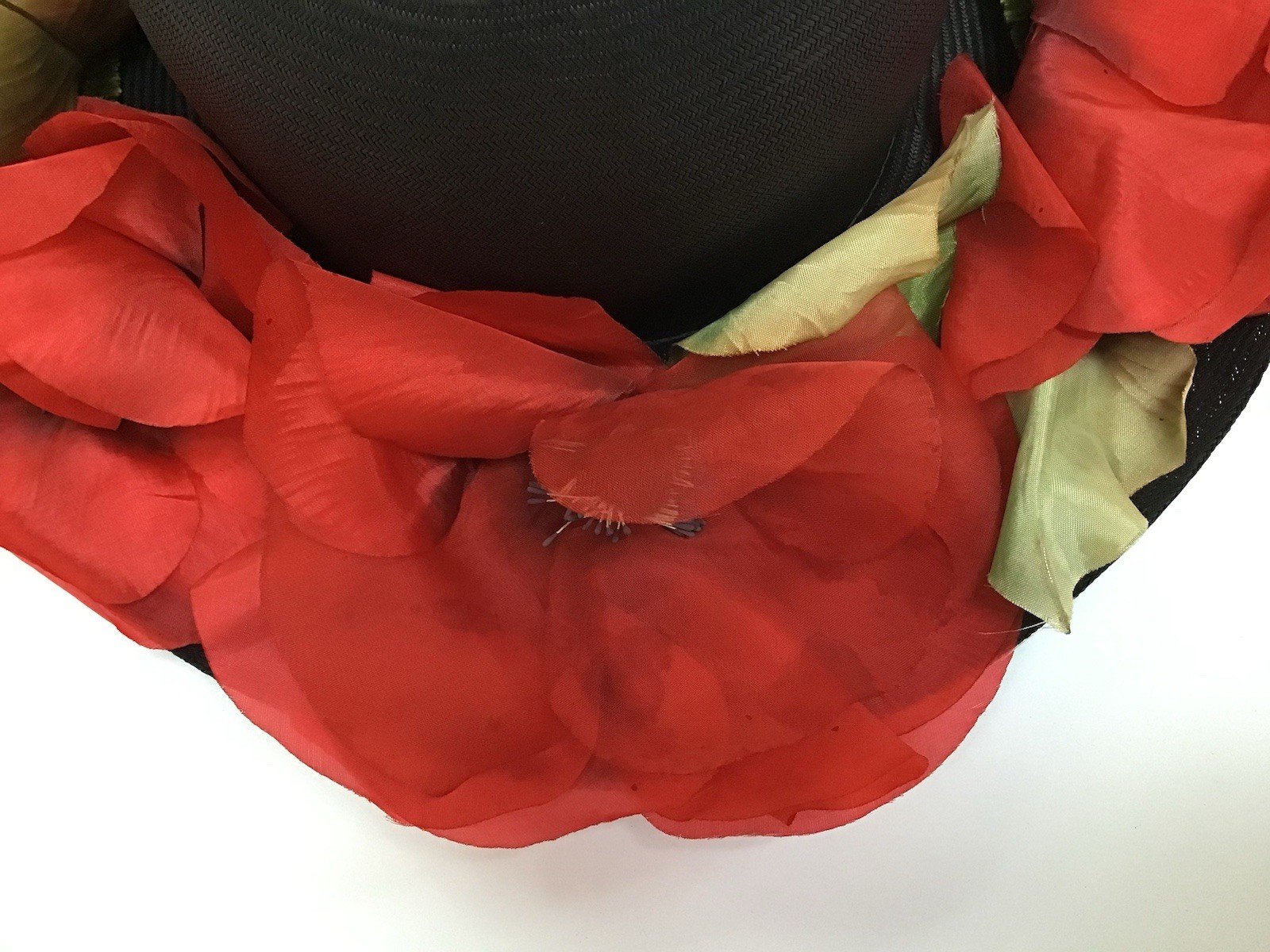 Vintage Women’s Hat Red Poppies Labeled Ranleigh Union USA Made Kentucky Derby