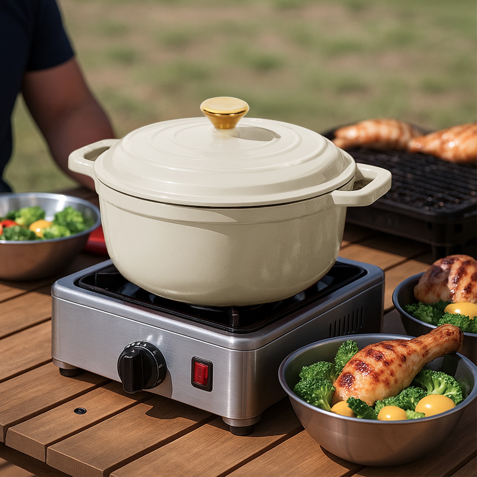 5QT Enameled Cast Iron Dutch Oven, Heavy Duty Dual Enamel Coating FDA Certified