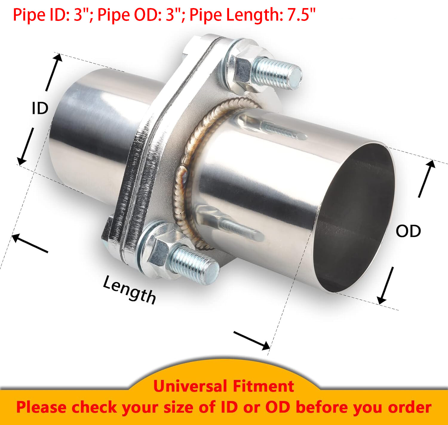 3'' OD Quick Fix Exhaust Gasket Bolt Flange Repair Pipe Kit 2 Bolt 76mm 3 Inch