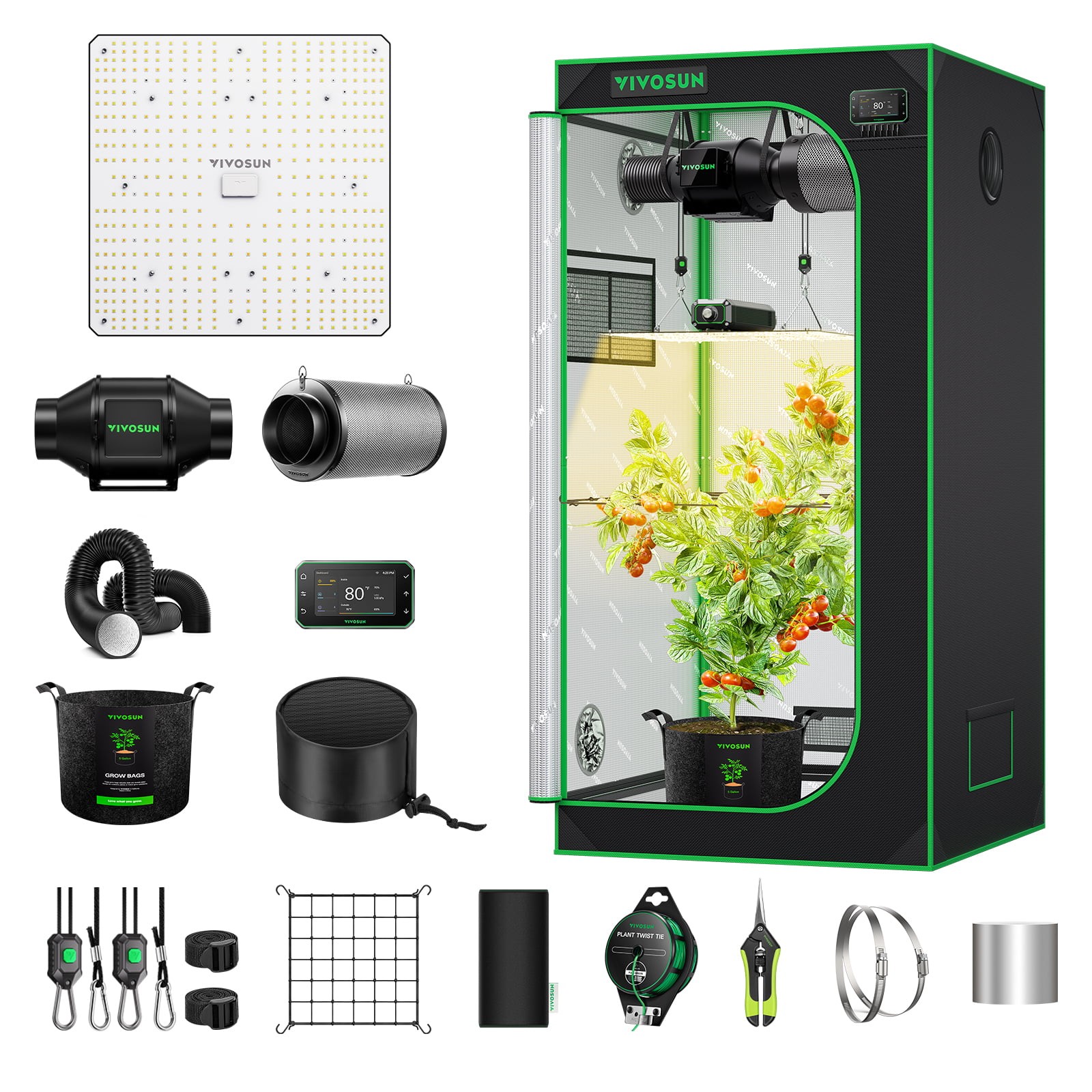 VIVOSUN 2.7X2.7ft Smart Grow Tent Kit 150W LED G4 Air Ventilation E42A+ Growhub