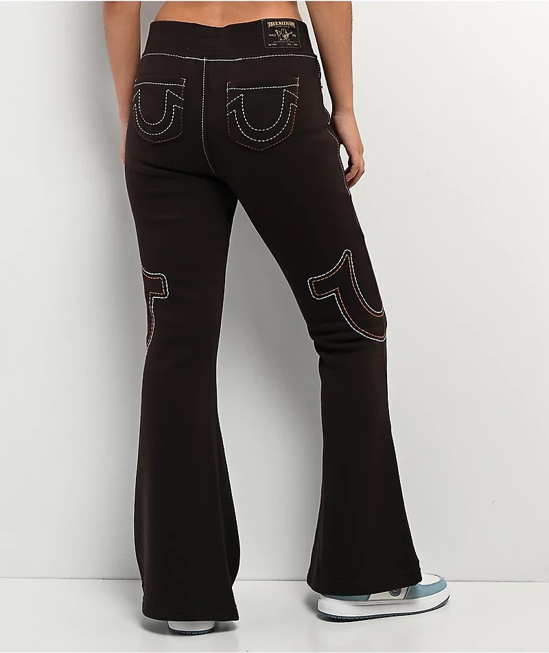 True Religion Flare Sweat Pants Joey Mid Rise Big T Black Women Size XL