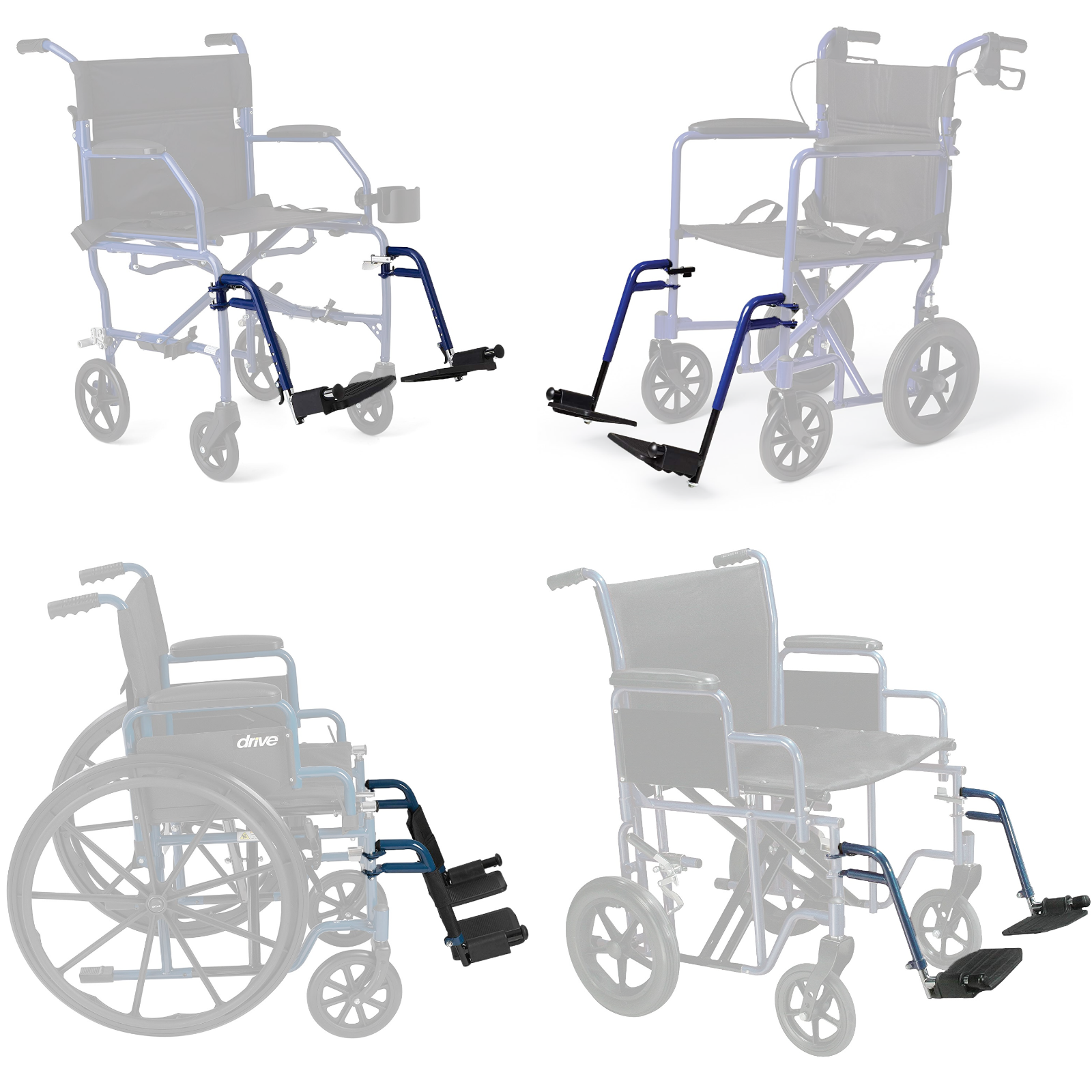 Wheelchair Footrest with Heel Loops Black for Standard Wheelchairs