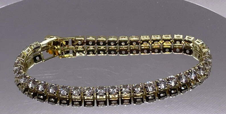 14k yellow gold over 925 silver tennis bracelet with lab created diamonds 7” lon