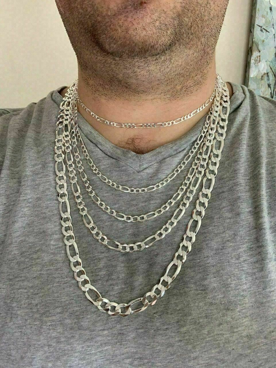 Figaro Link Chain Or Bracelet (2.5-10mm) Solid 925 Sterling Silver UNPLATED