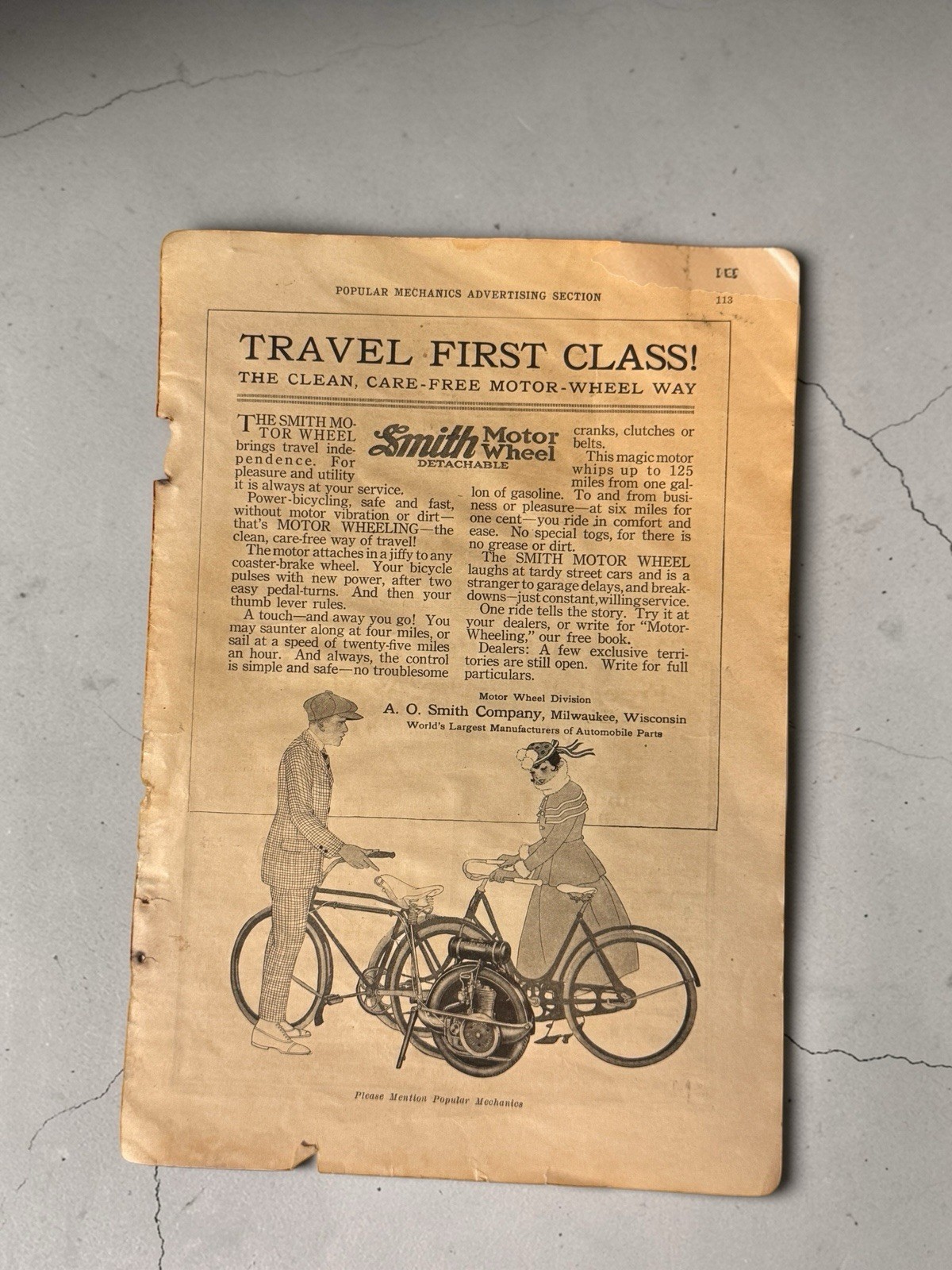 1916 OLD MAGAZINE PRINT AD SMITH MOTOR WHEEL FOR BICYCLES 9.5 X 6.5”