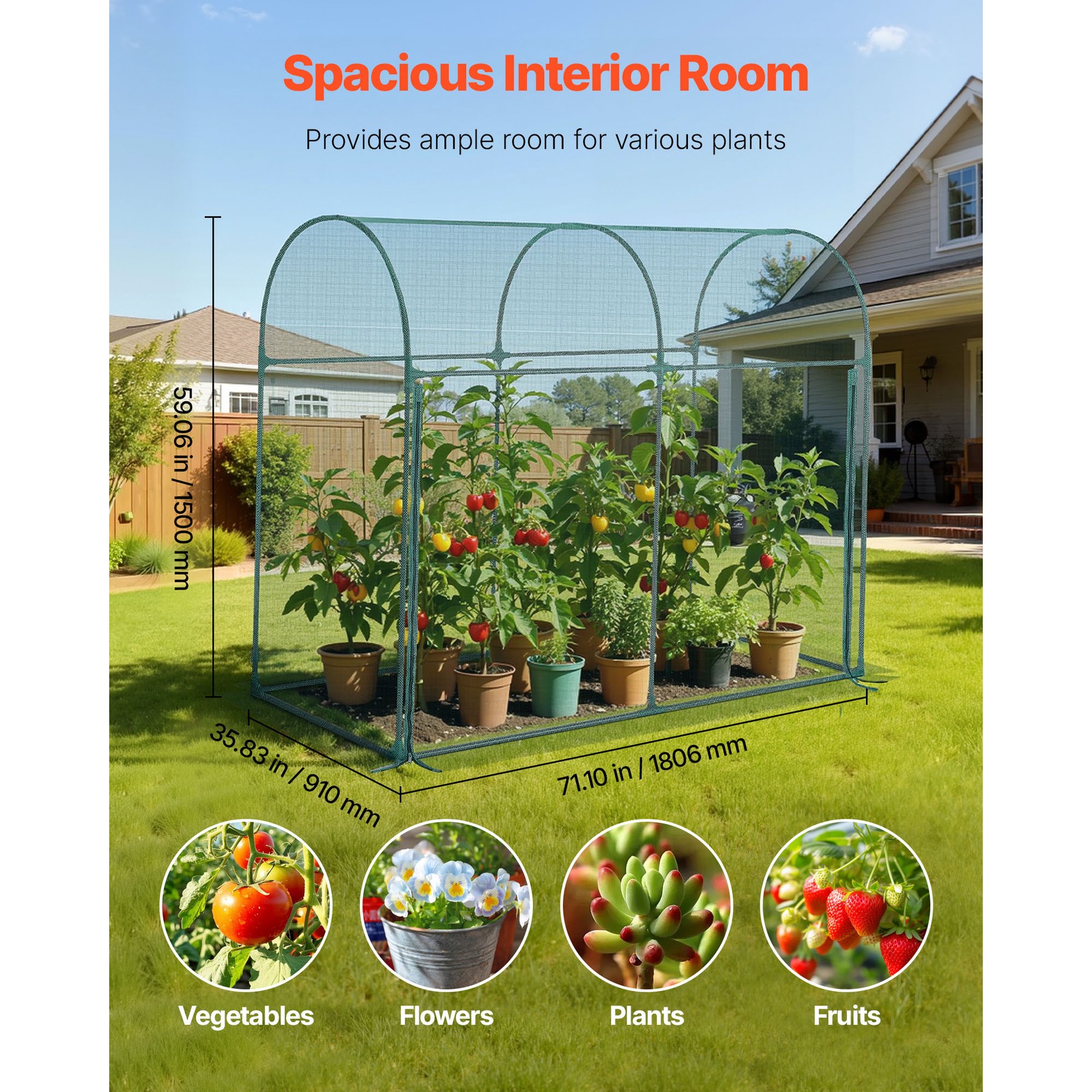 Uimoso Wind-Resistant Tall Garden Crop Cage 5.9x2.98x4.9ft Plant Protection Tent