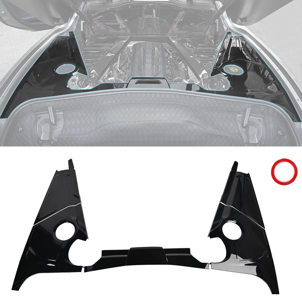 Gloss Black Flash Engine Bay Trim Panel Cover Guard for Corvette C8 Coupe 2020+