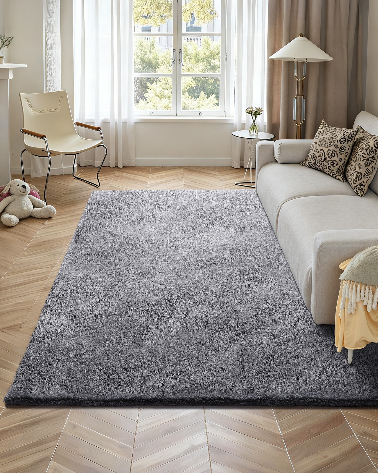 VEVOR Indoor Plush Area Rug 8 x 10ft Grey Plush Carpet for Living Room Bedroom