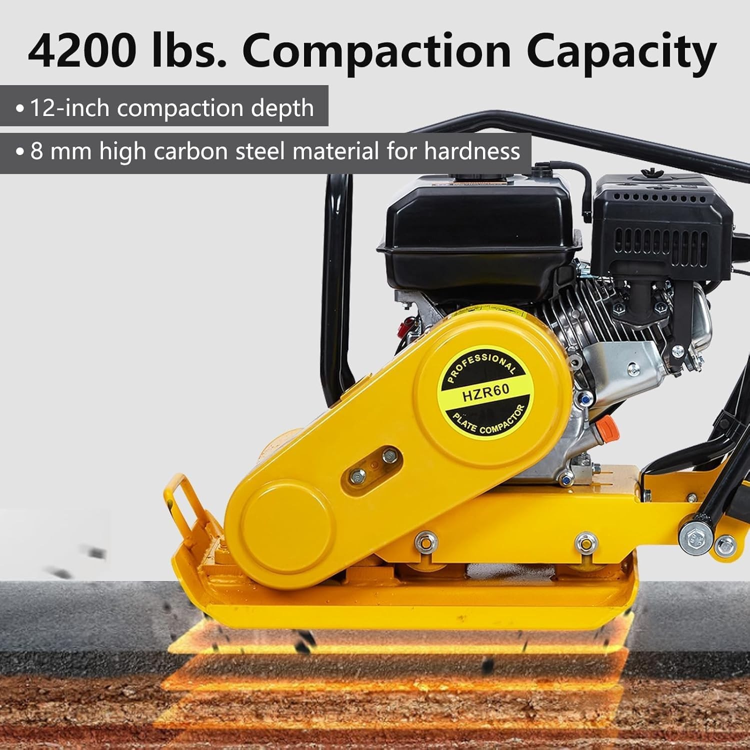 7HP Self-Propelled Plate Compactor | 4,200 Lbs Force, 12" Compaction Depth