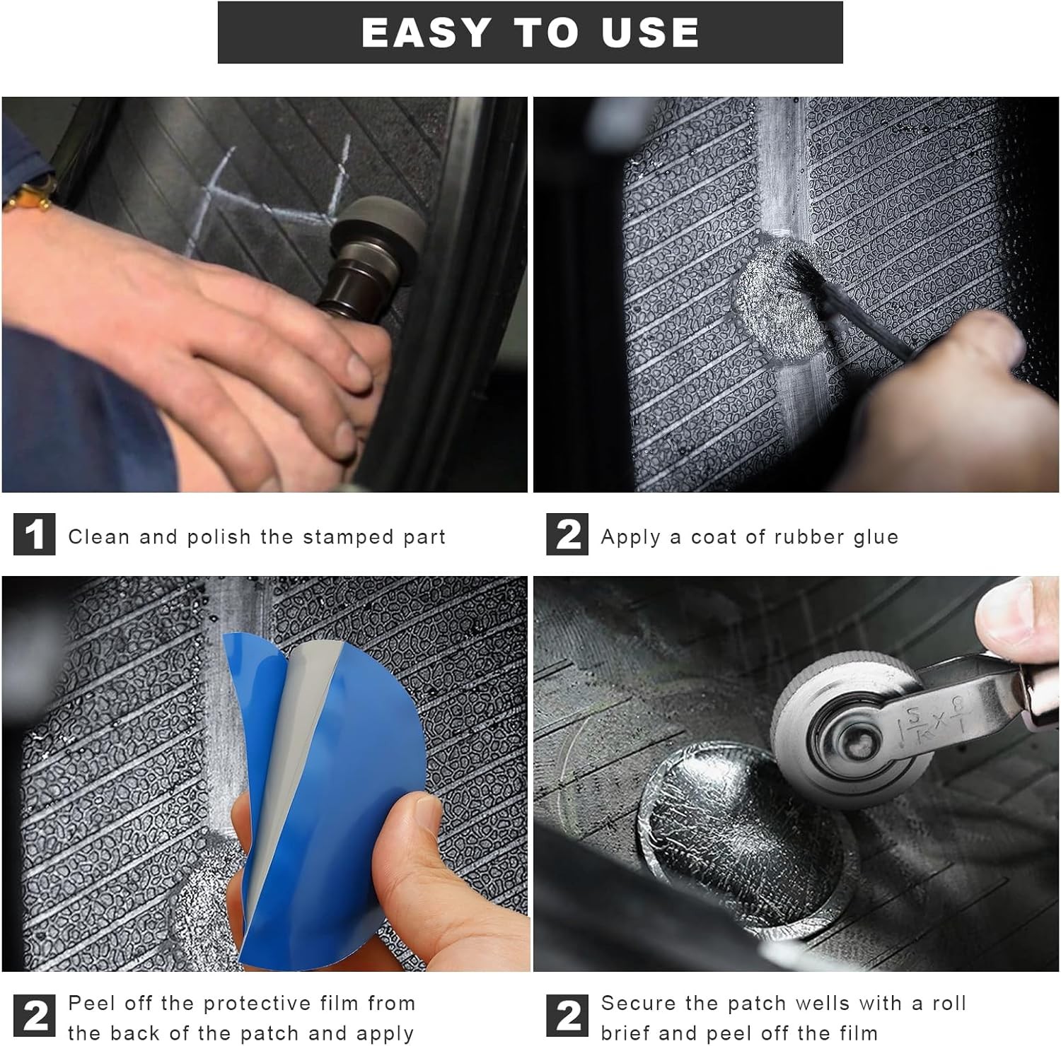 60PCS Tire Patch Kit, 32mm 42mm 58mm Round Rubber Tire Patches with Roller, Univ