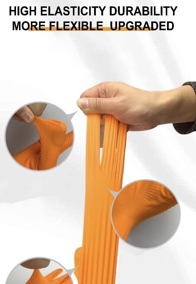 First Glove Grip Orange Nitrile Disposable Gloves 8 Mil Raised Diamond Texture