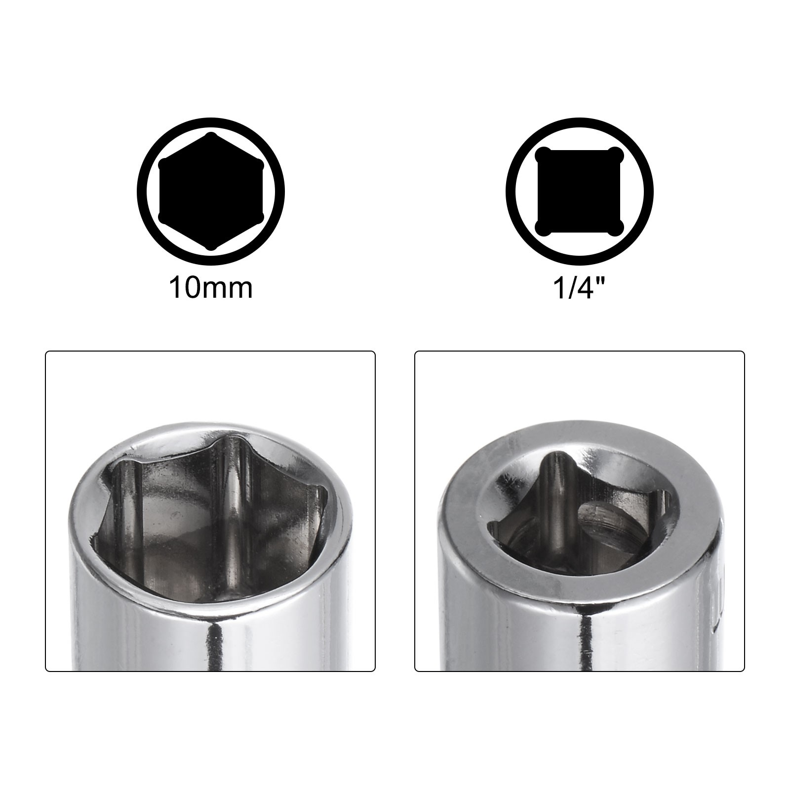 10pcs 6-Point Shallow Socket 10mm 3/8 1/4" Drive Cr-V Deep Shallow Socket