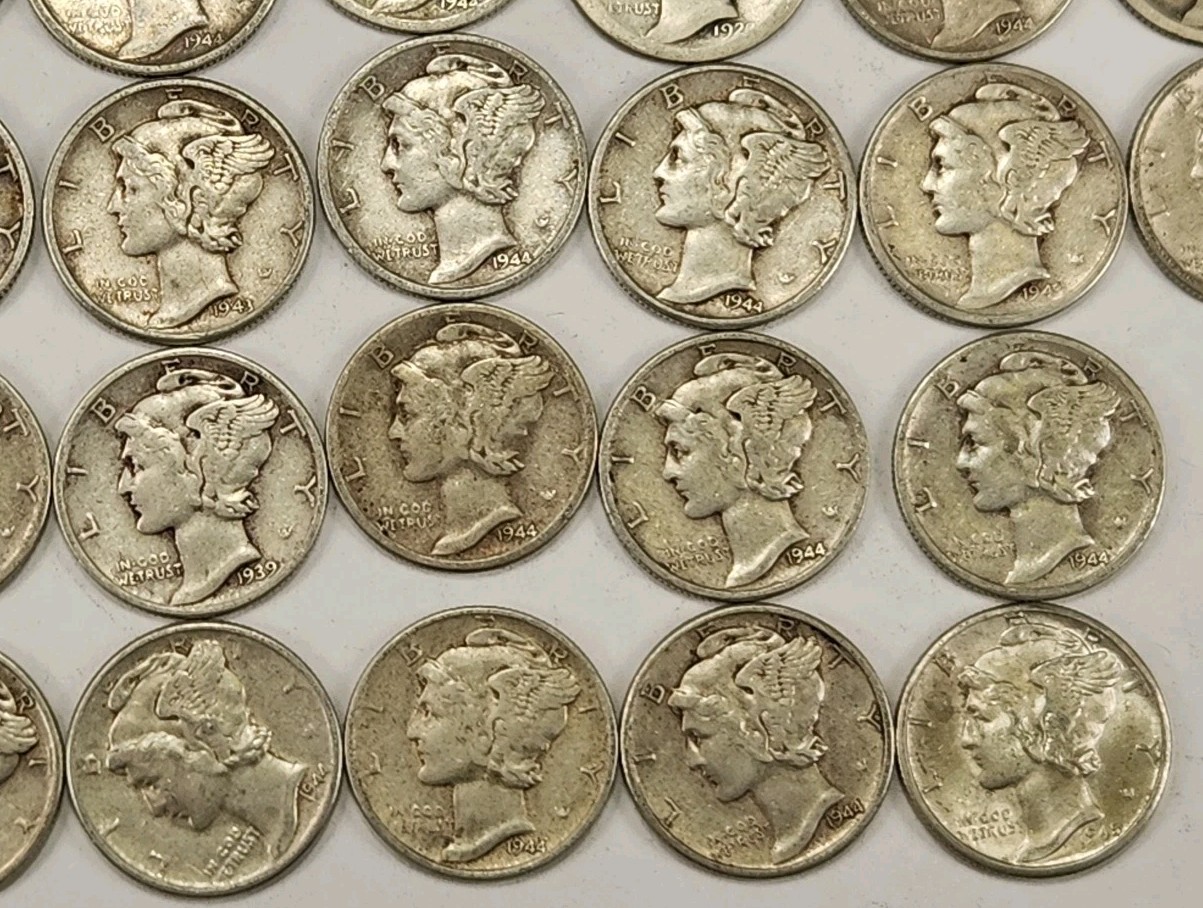 Roll of 50 Silver Mercury Dimes $5 Face Value 90% Silver Coins Mixed Dates ELM1