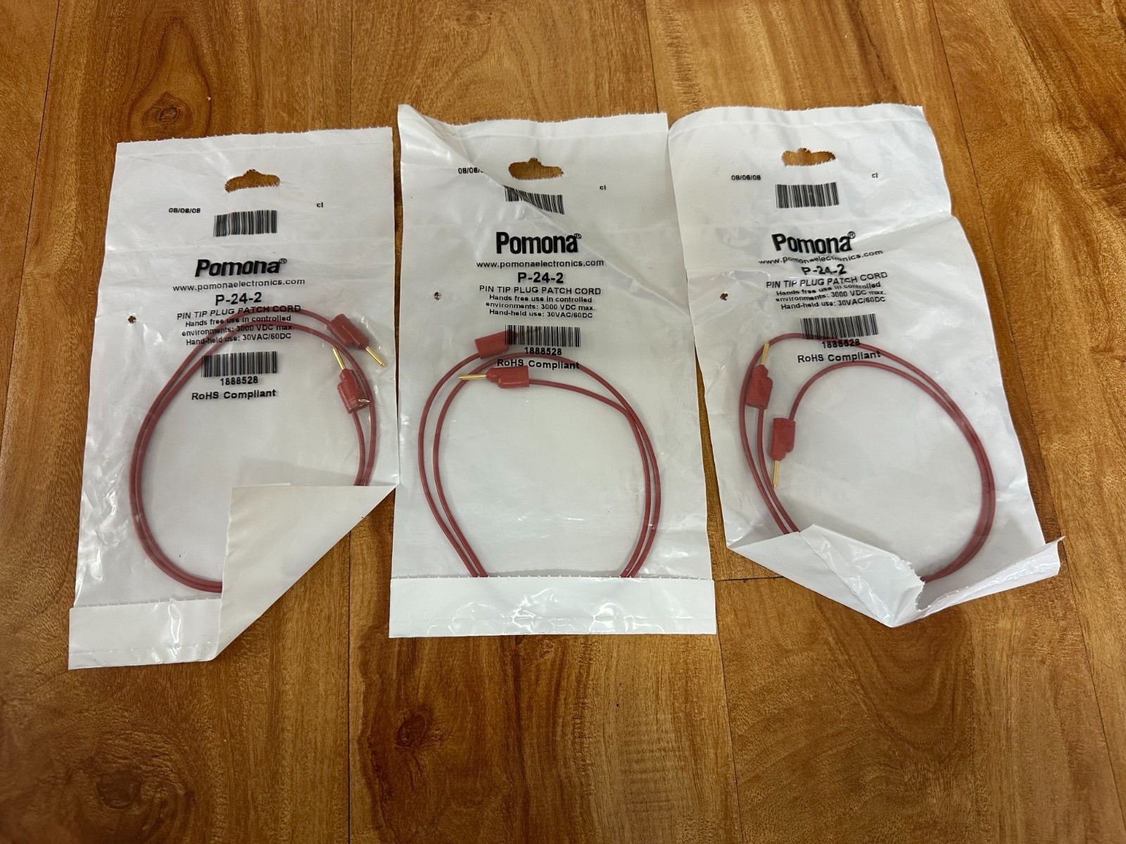 Lot Of (3) Pomona P-24-2 Pin Tip Plug Patch Cord