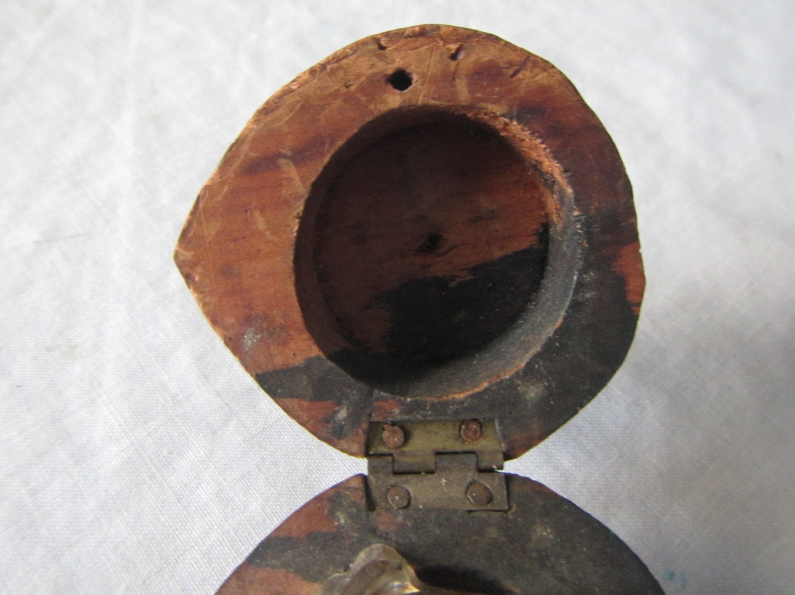 1890's German Black Forest Walnut carved hinged lid inkwell