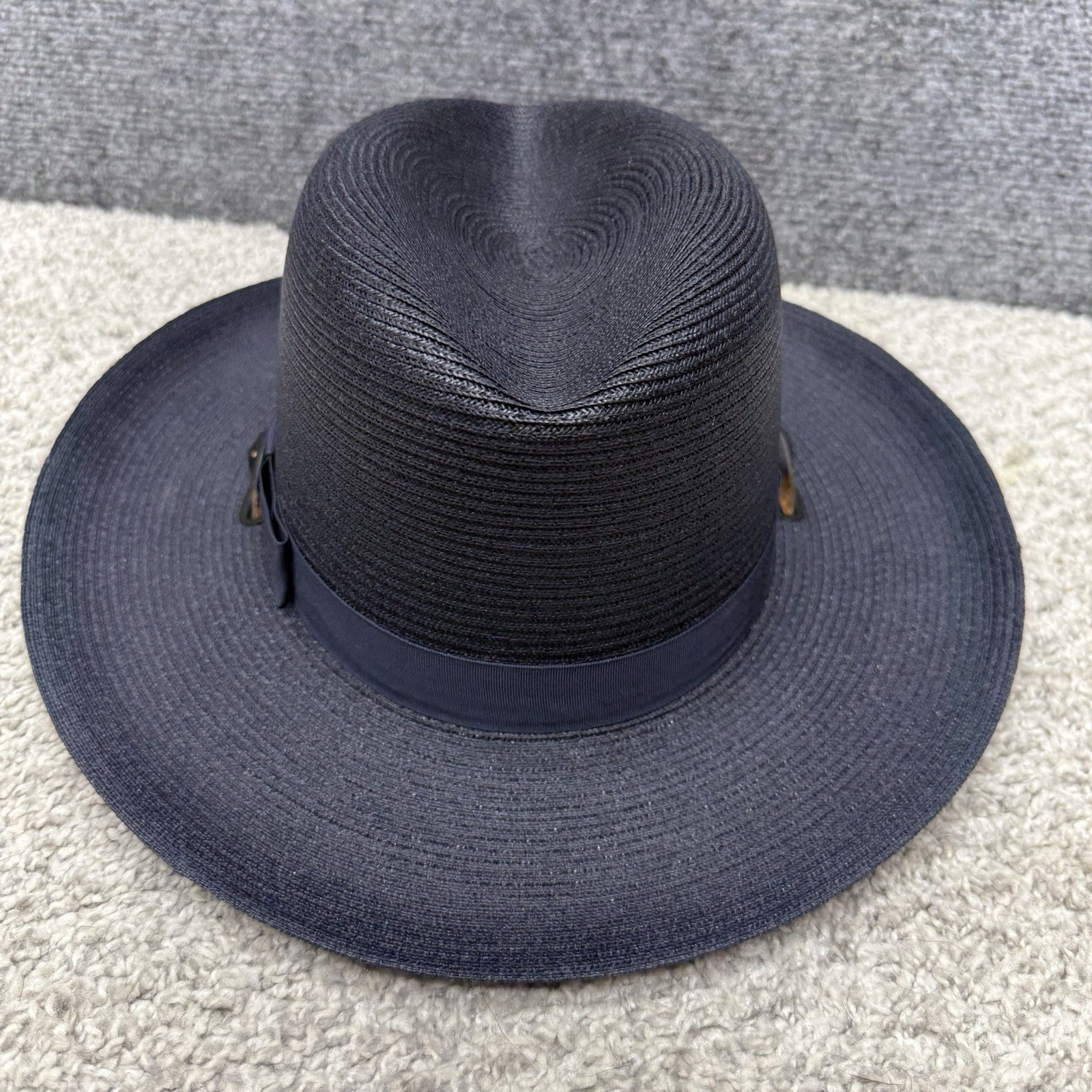 Stratton self forming trooper hat straw navy blue size 7-1/8 (style 42)