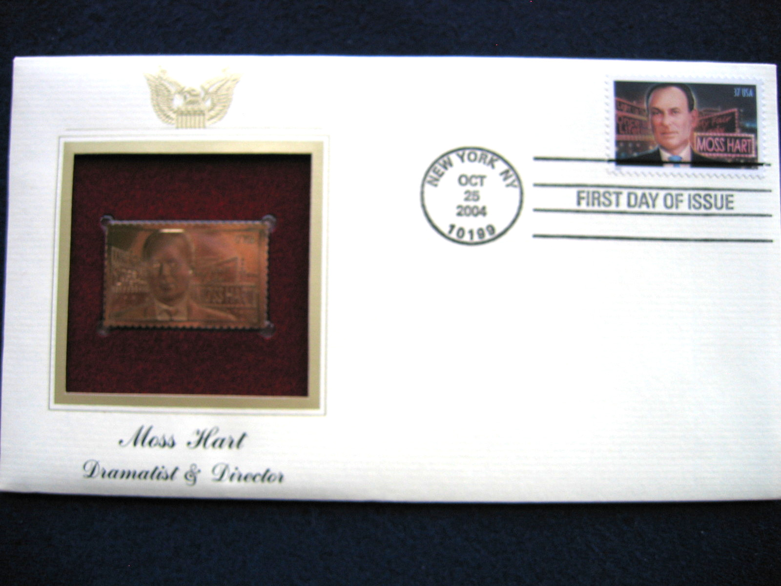 2004 Moss Hart Dramatist Director Replica FDC Golden Gold Cover Stamp