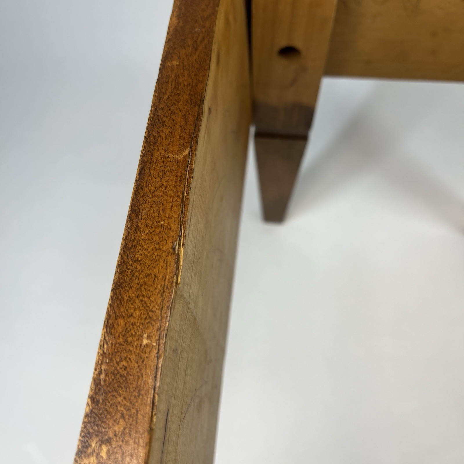 Antique Mission Style Arts & Crafts Wood Foot Stool w/ Green Damask Fabric Top