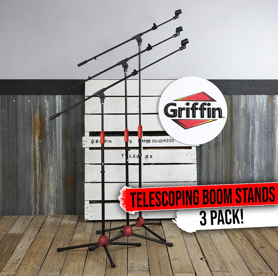 Microphone Boom Stand 3 PACK - GRIFFIN Telescoping Boom Tripod Studio Stage Mic