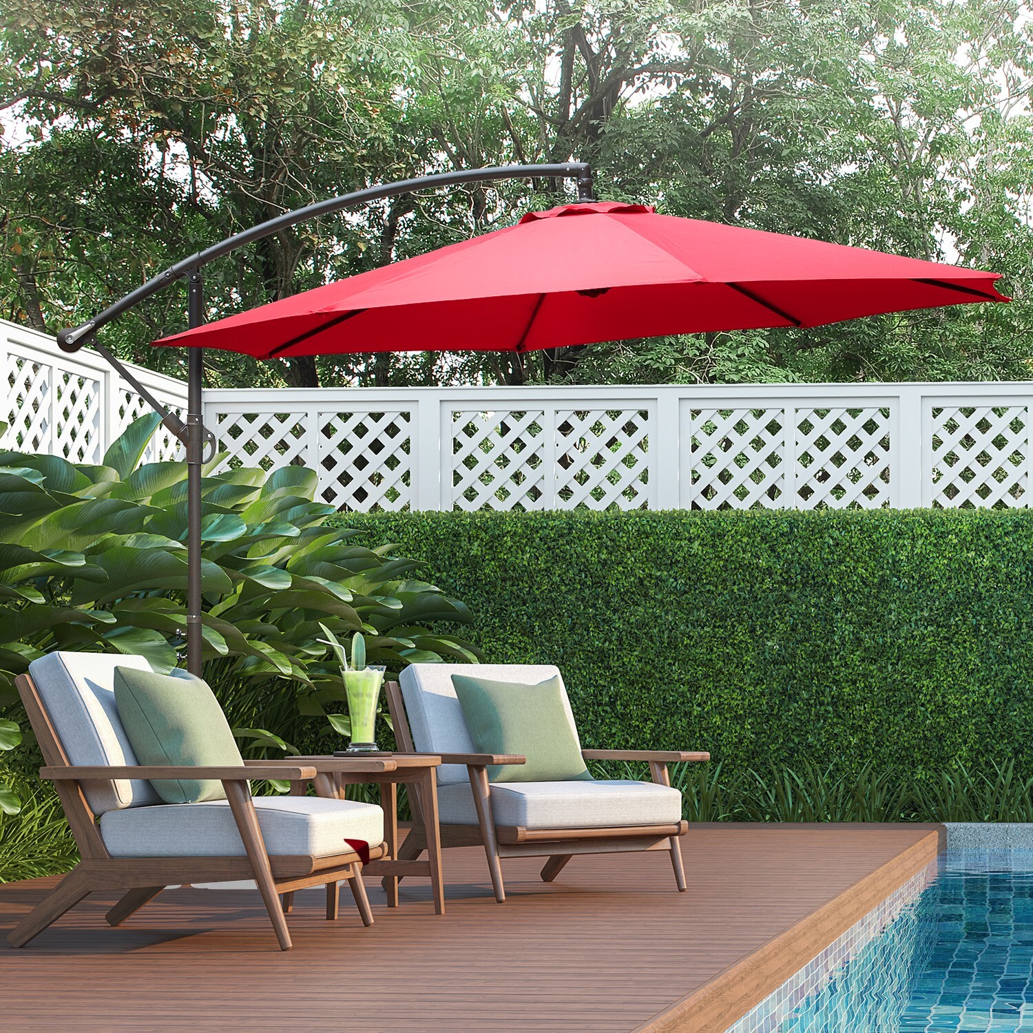 Aoodor 10ft Offset Patio Umbrella Cantilever Hanging Market Umbrella with Base