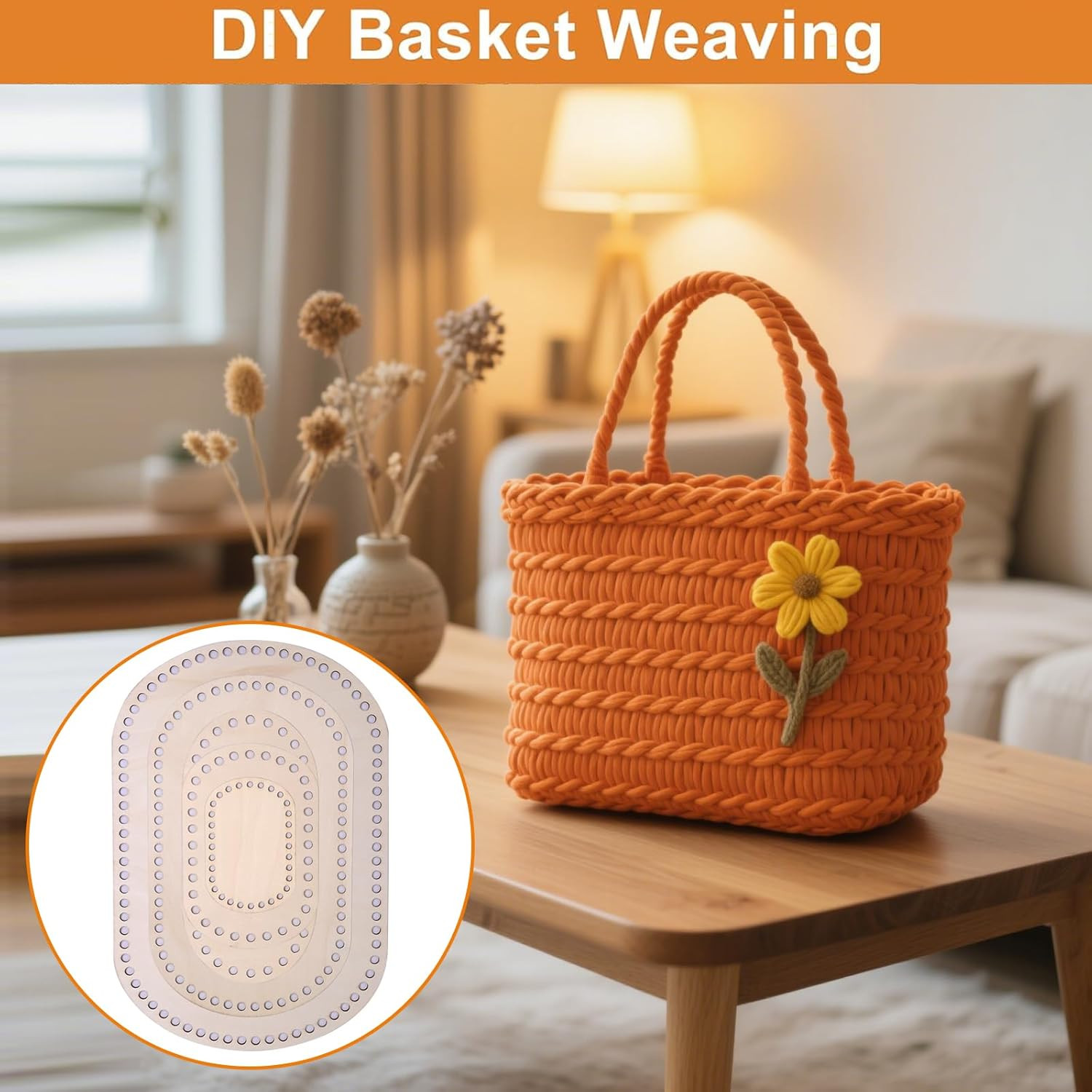 Wooden Basket Bottoms Set for Crochet, Unfinished Oval Bases, 5 Sizes