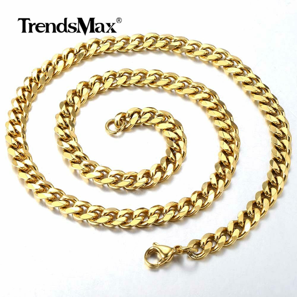 14K Gold Plated Stainless Steel Cuban Curb Chain Necklace Bracelet 3/5/7/9/11mm
