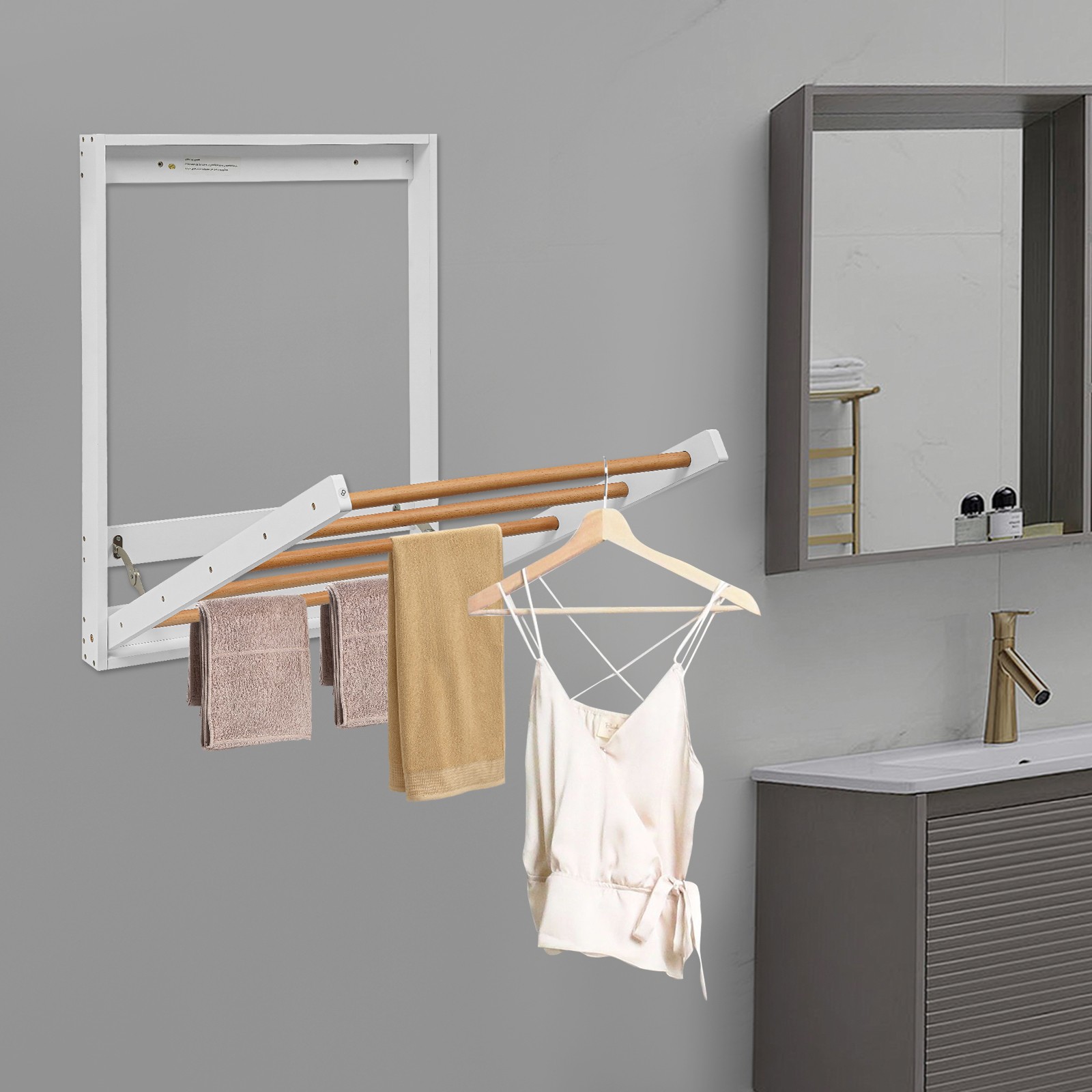 Wall Mounted Clothes Drying Rack, Indoor Folding Clothes Drying Rack for Laundry