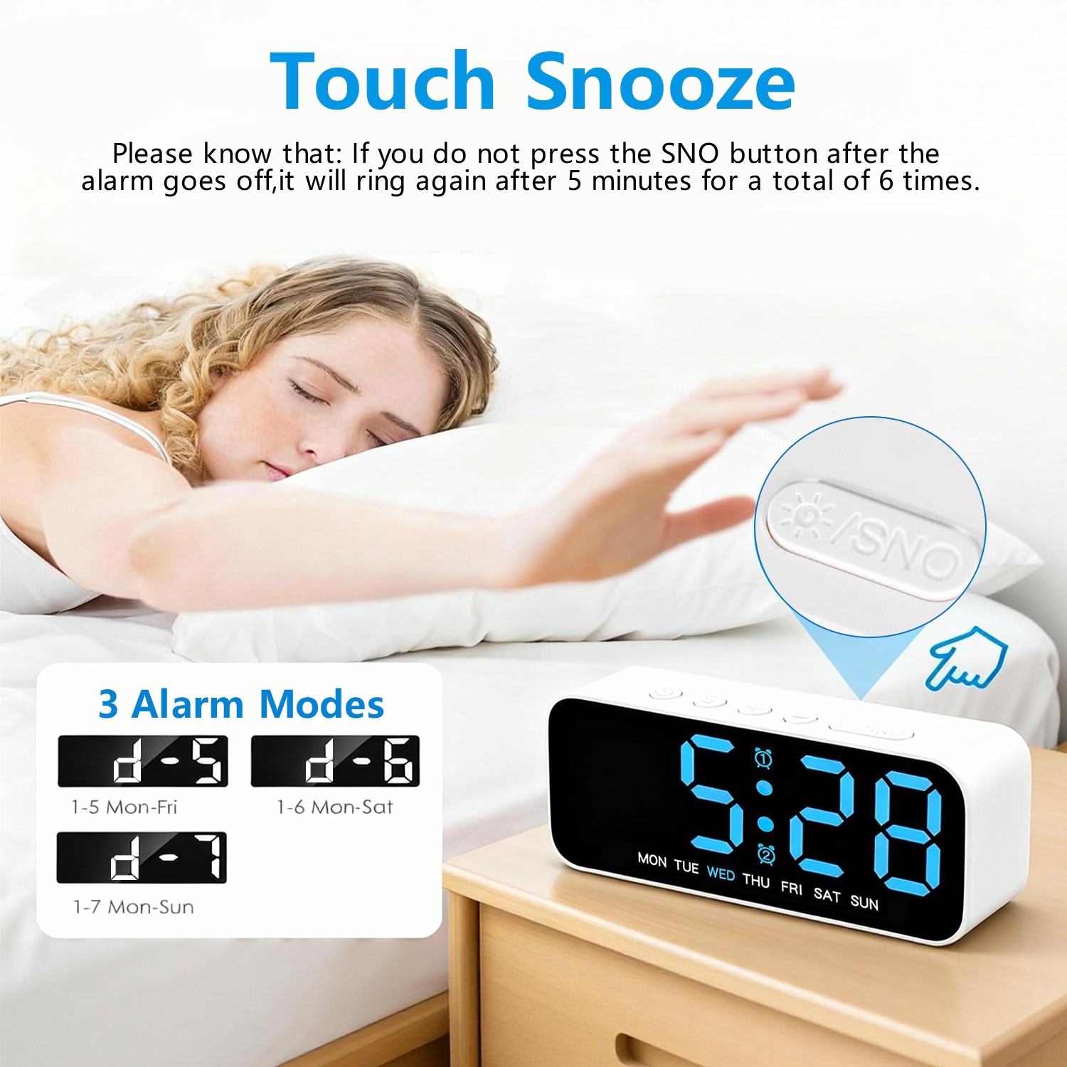 Electric Digital Alarm Clock LED Large Display Battery Backup Snooze Dual Alarm