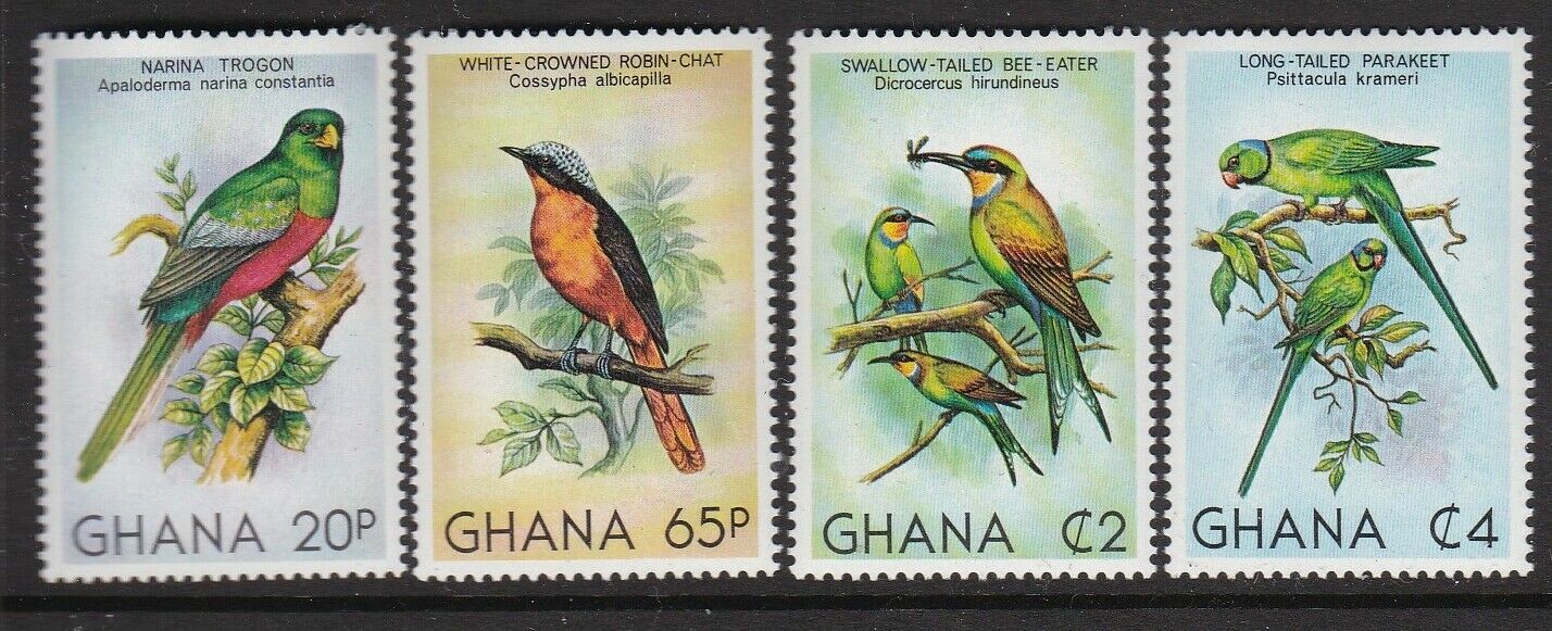 BIRDS Ghana #741-744 Mint NH Complete $11.0 Retail Value Parakeet, Bee Eater