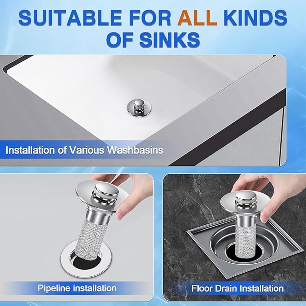 Stainless Steel Floor Drain Filter, Isolate Odor Pop Up Sink Drain Filter（2Pcs）