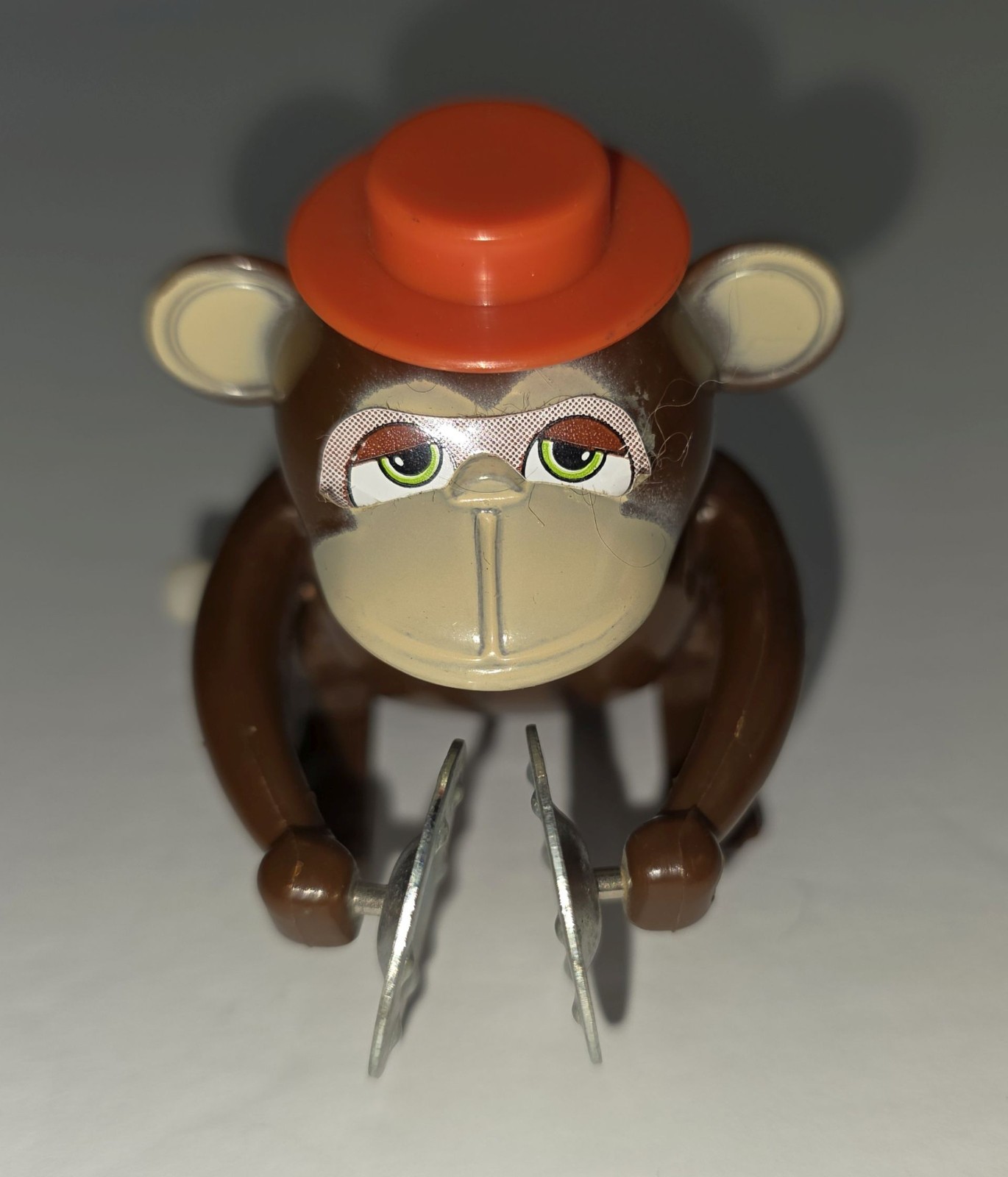 Vtg Bandai Monkey Chimpanzee Wind Up Toy Orange Hat Cymbals WORKS Singapore