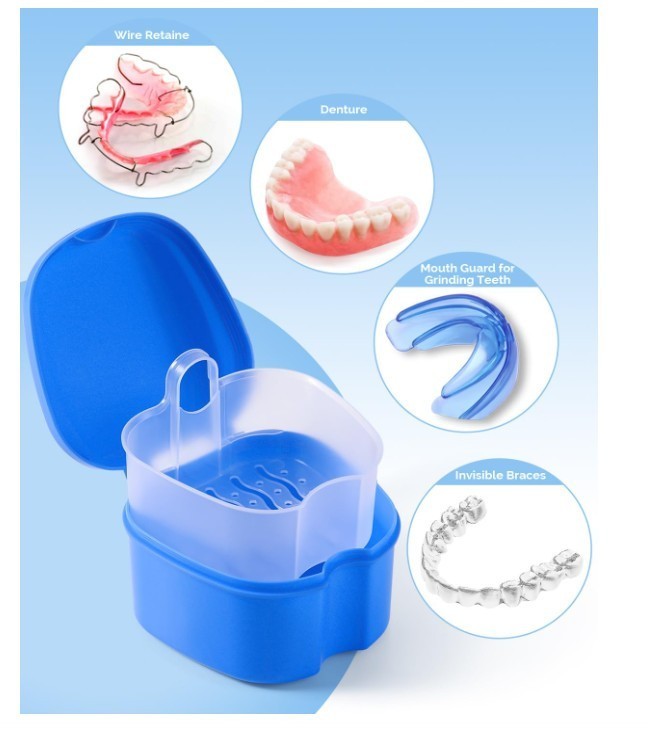 2Pcs JMU Dental Denture Bath Case Cup Box Holder Storage Soak with Strainer