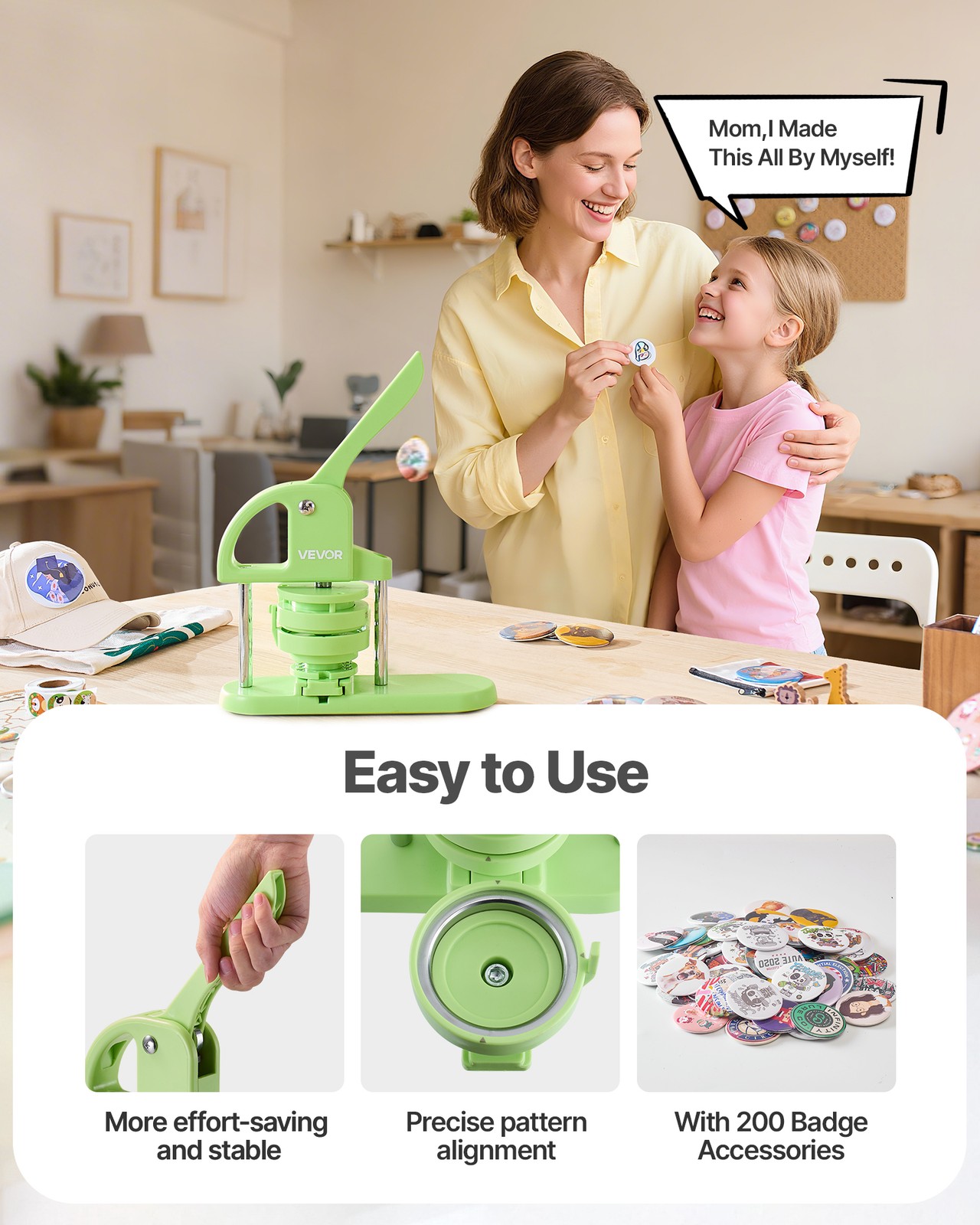 VEVOR Button Maker Machine Plastic Pin Maker 1.26/2.28 inch with 200pcs Parts