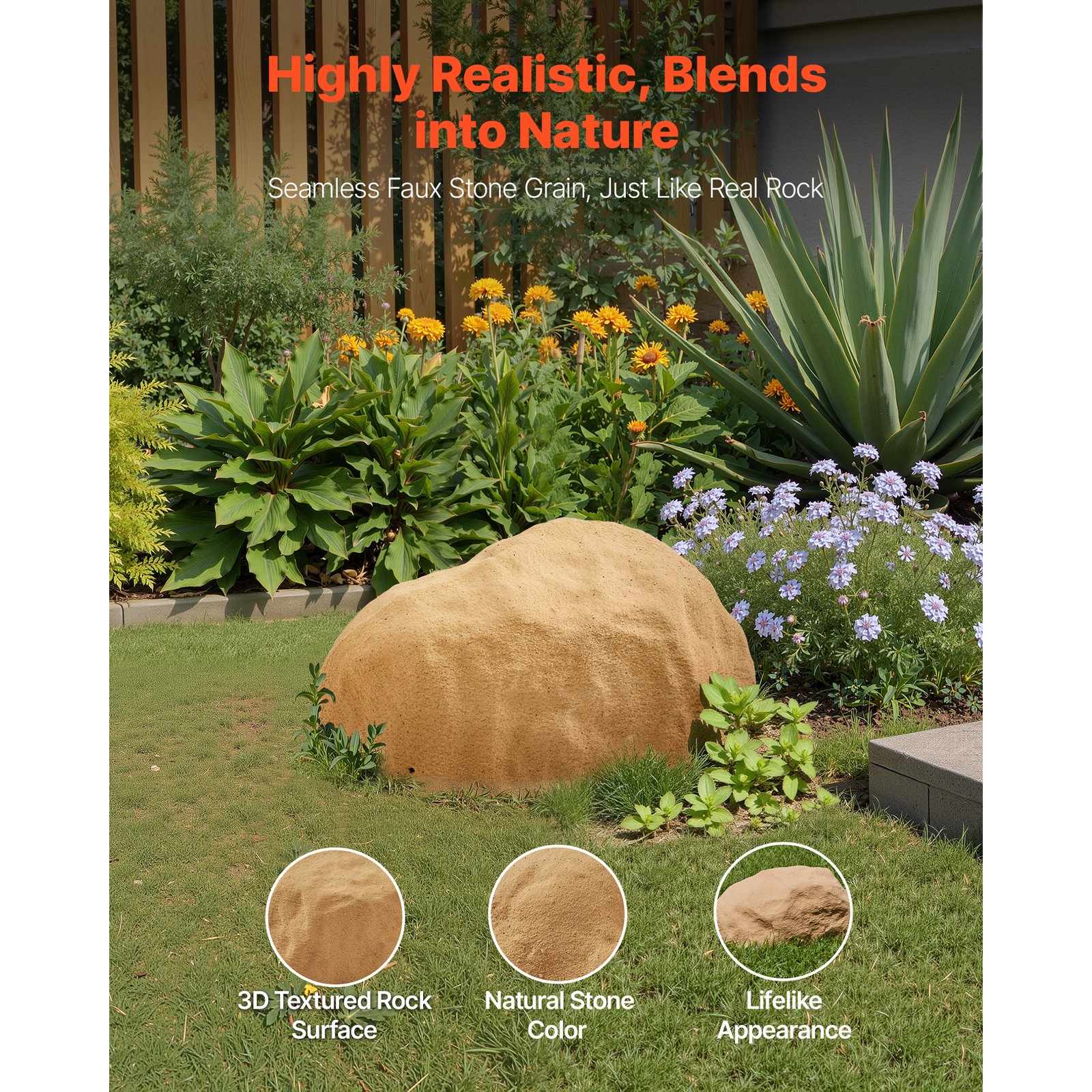 Uimoso Faux Landscape Rock Cover, Realistic Lightweight Sand Yellow S
