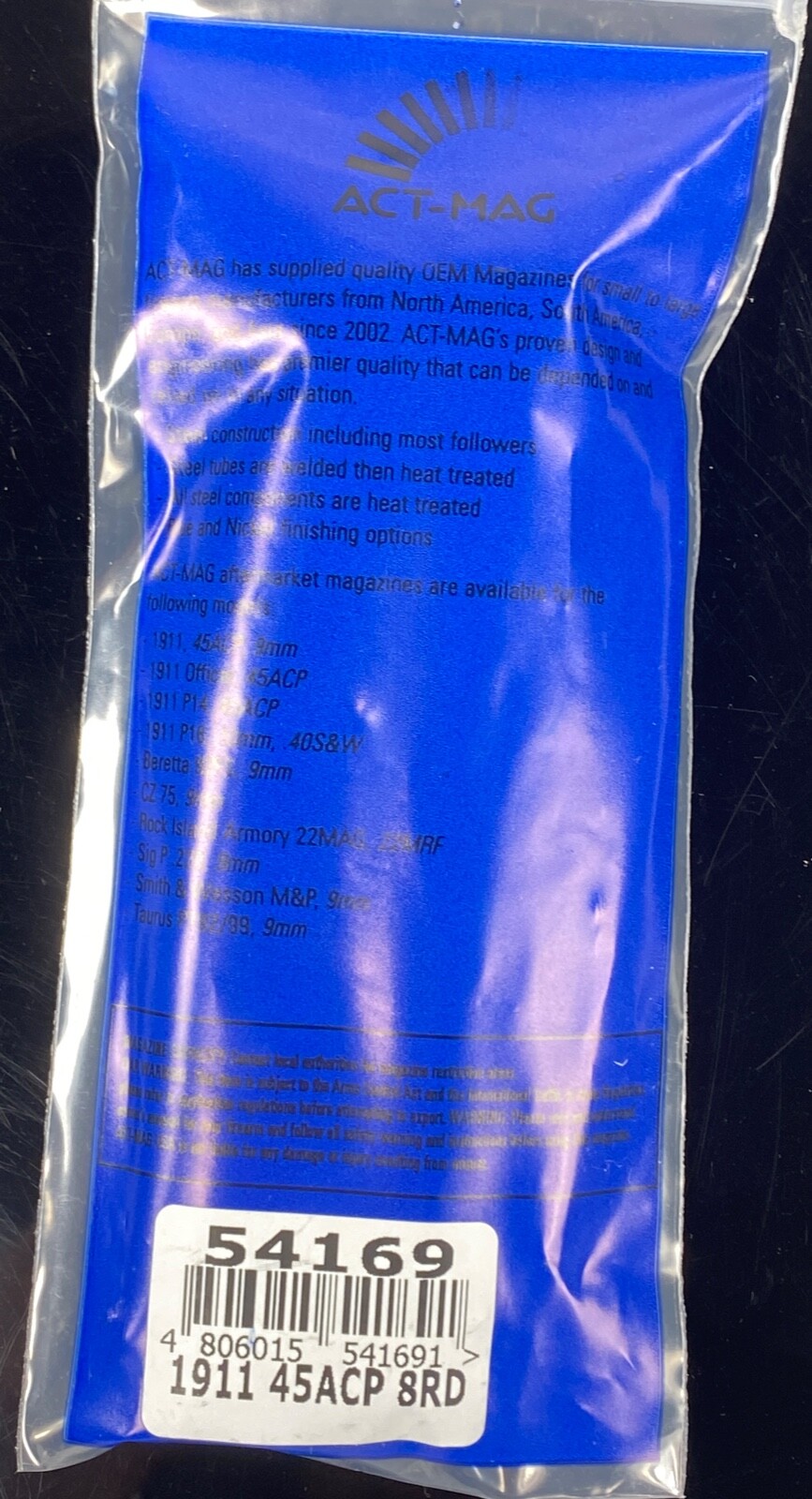 Rock Island Armory 1911 FS-A1 .45 ACP 8 rd Blued Steel Magazine **2 PACK** 54169