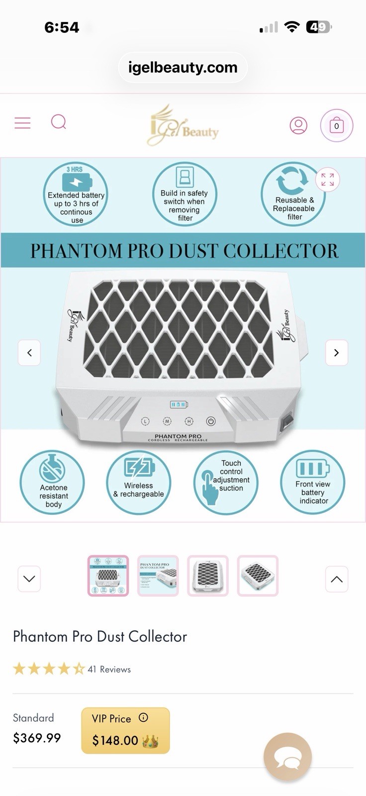 iGel Beauty Phantom Pro Dust Collector Wireless Rechargeable Replaceable Filter