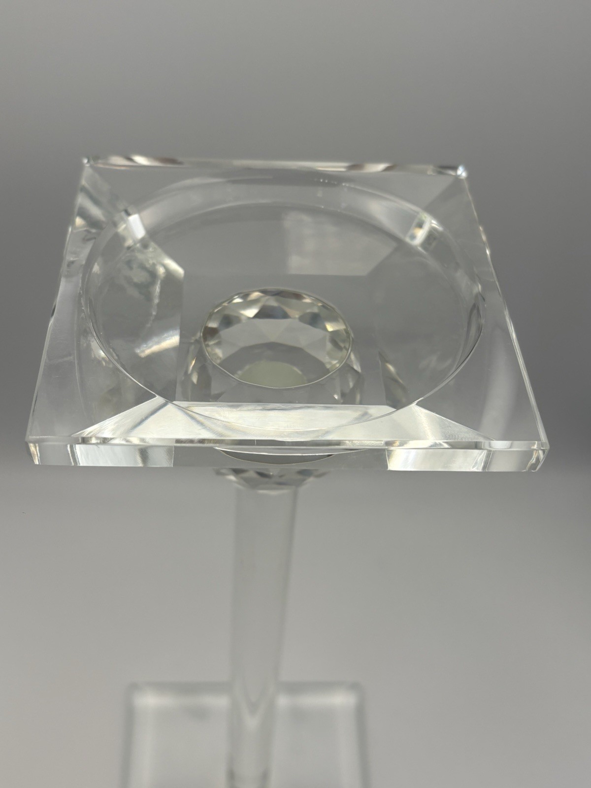 Crystal Faceted Candlesticks Pair 25cm Tall Modernist Art Glass