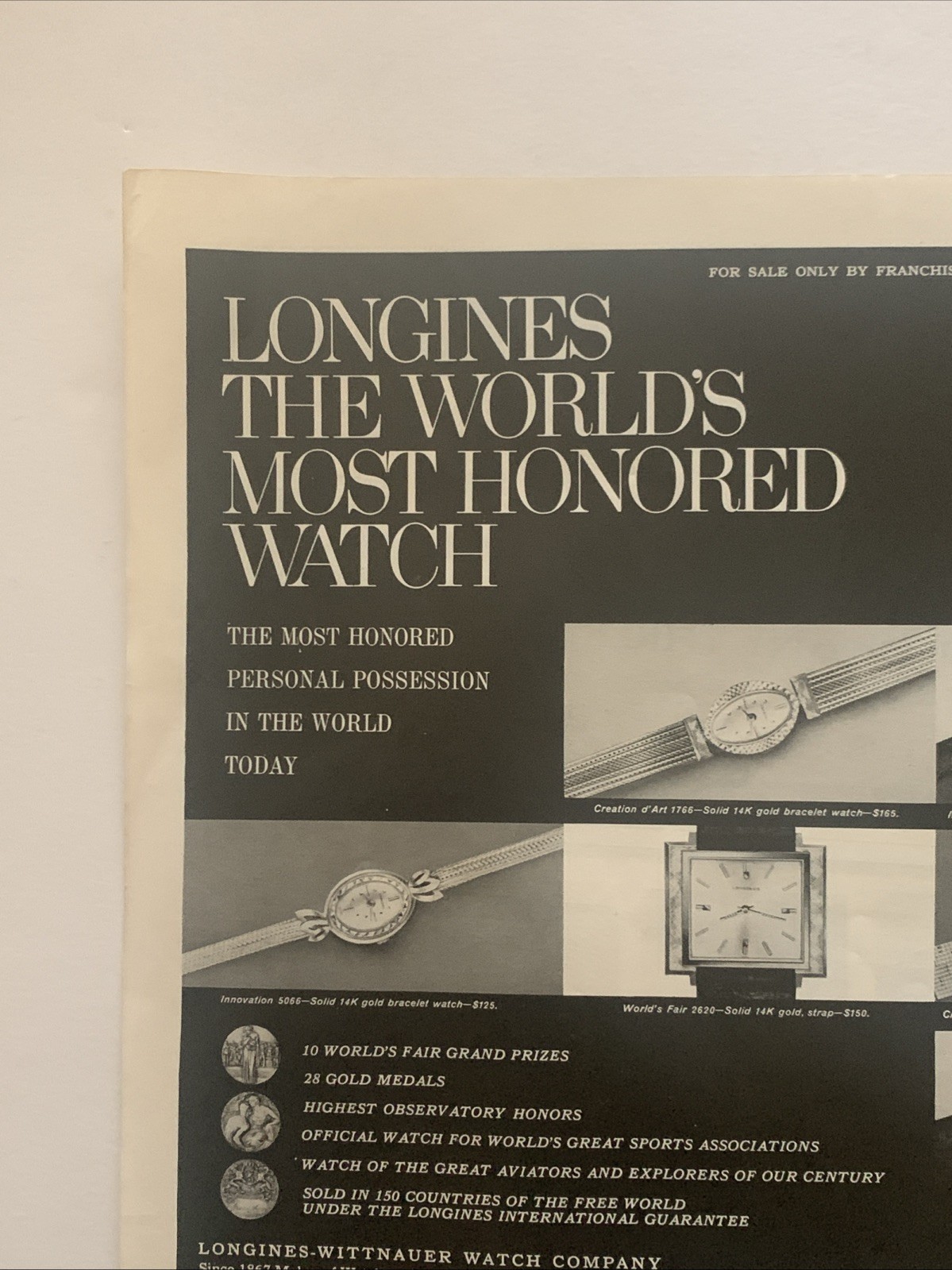 1965 Longines-Wittnauer Watch PRINT AD Most Honored Personal Possession VTG 60s