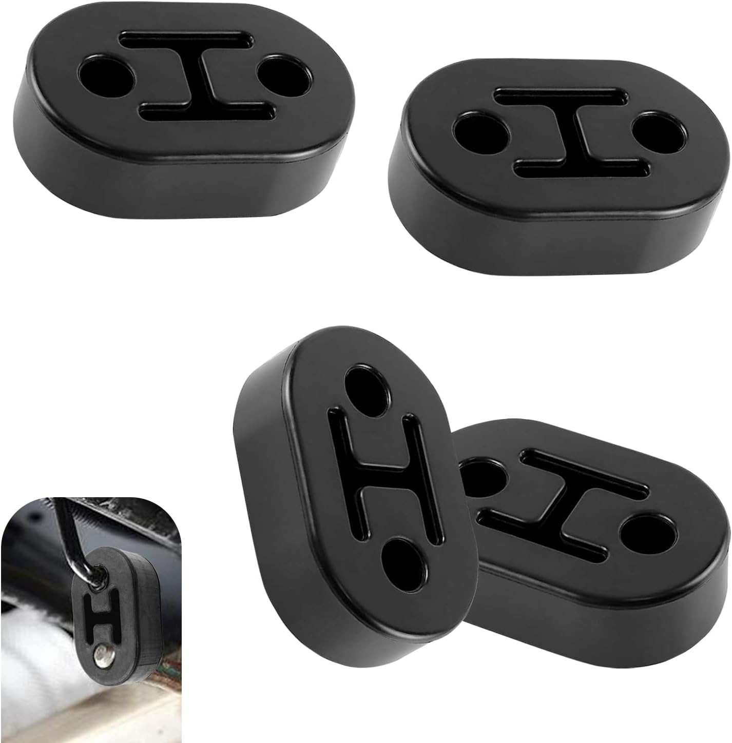 4 PCS Rubber Exhaust Hanger, Muffler Hangers with 2 Holes 0.47 Inch, Heavy Insul