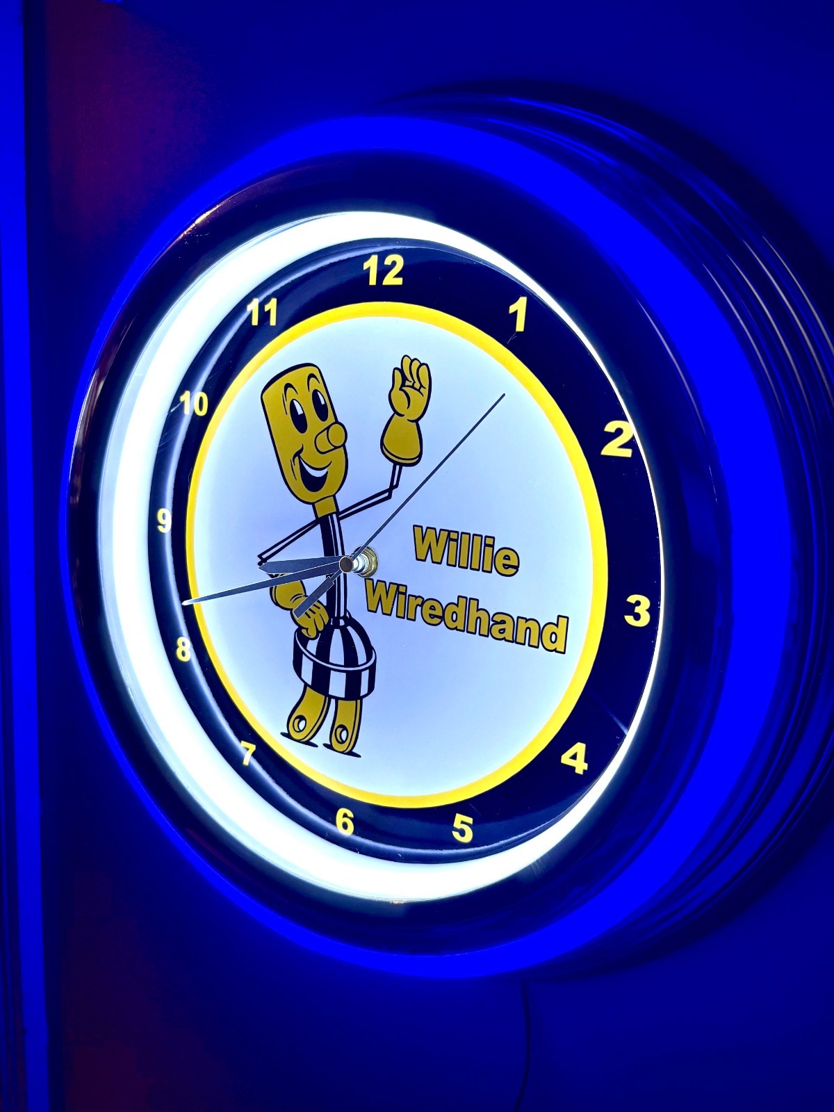 Willie Wiredhand Sparky Electrician Electric Company Neon Style LED Clock Sign