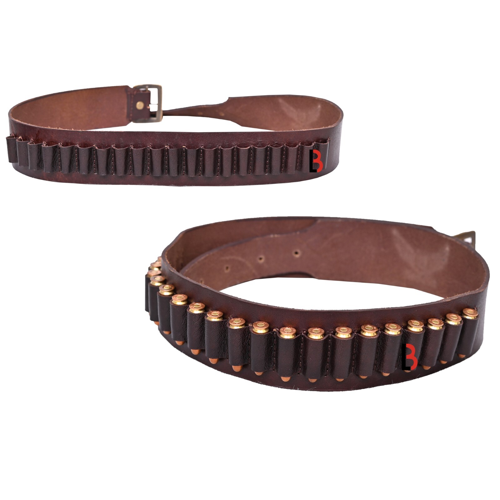 Cowhide Leather Adjustable Bandolier Cartridge Belt for.22, Vintage Brown