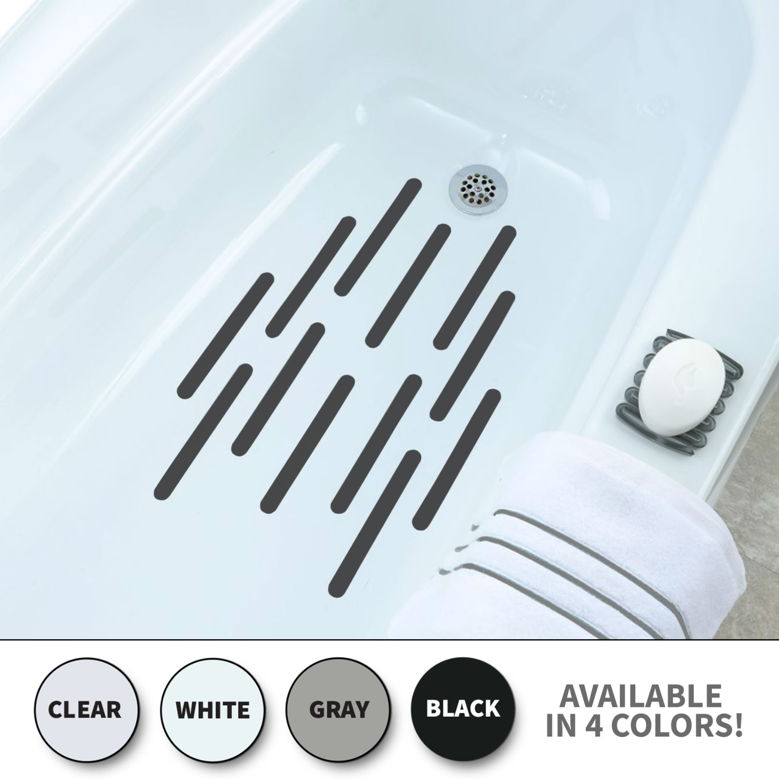 7.5" Bath Tub Shower Safety Adhesive Treads Non Slip Strips, 12 Pack, 5 Colors