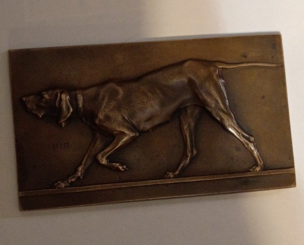Victor Peters Bronze Hunting Dog Plaque/ Plaquette 3.5" x 2"