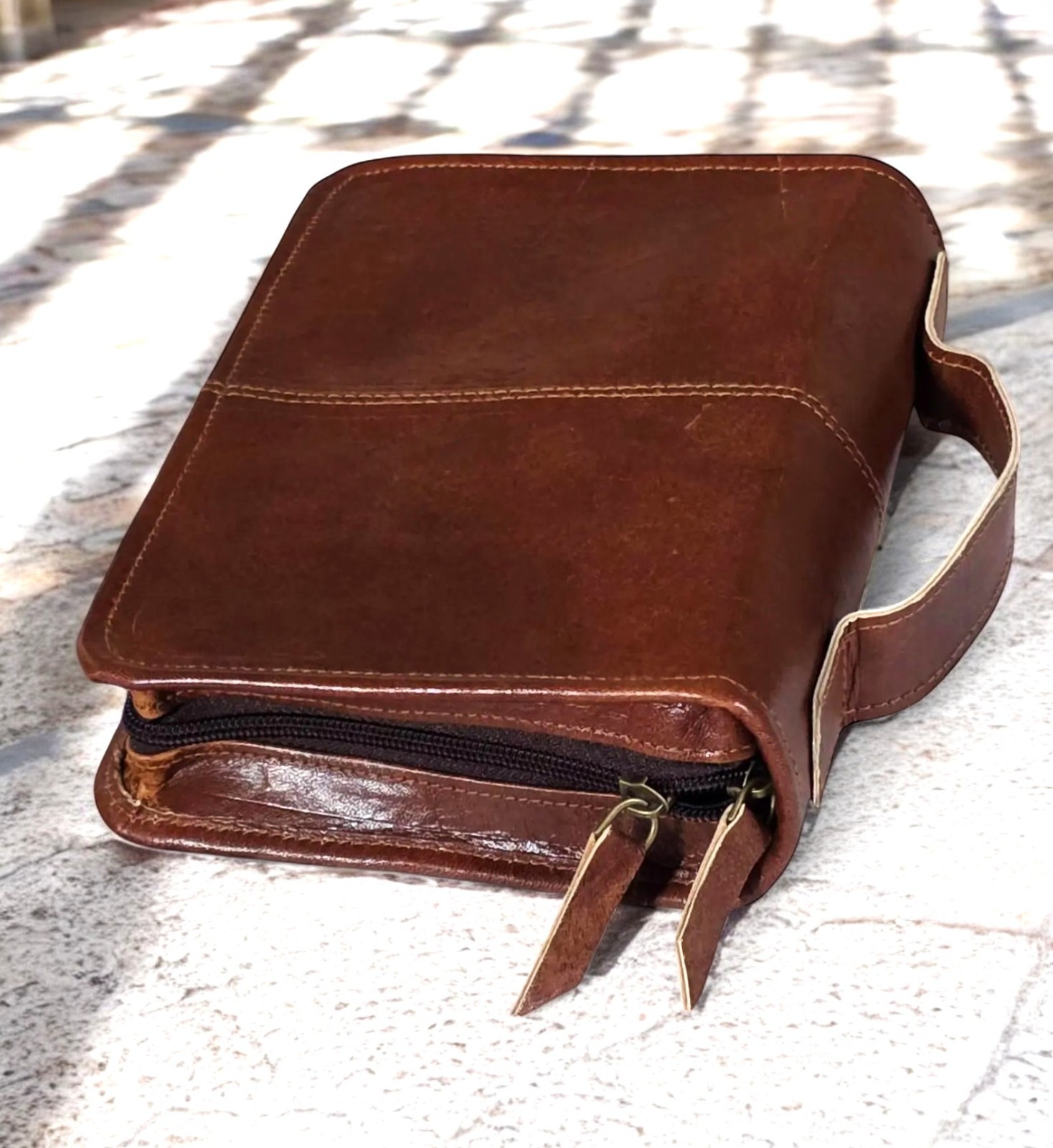 Large Handmade Leather Bible Cover | Vintage Brown Leather Holy Bible Case.