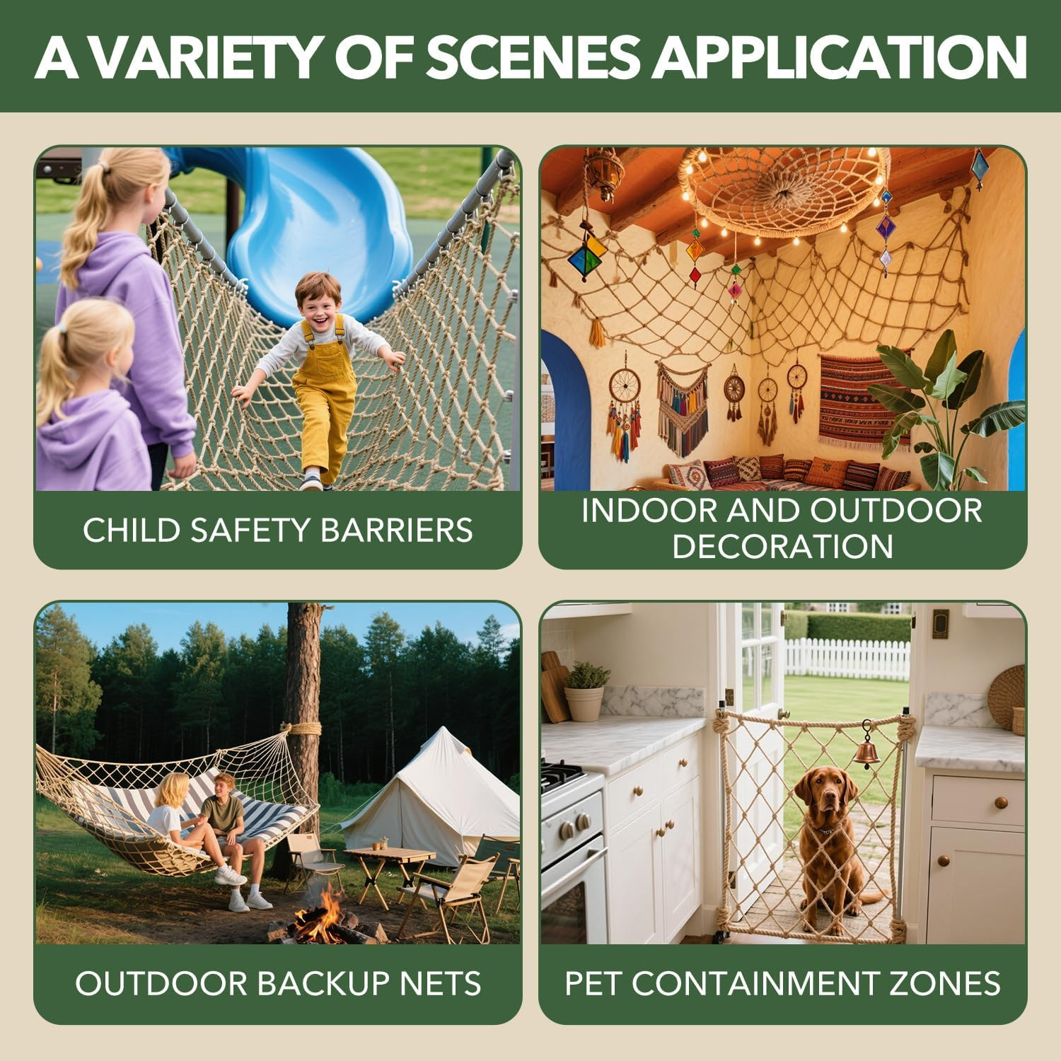 Jute Hemp Rope Net - 3.3X9.8Ft, Outdoor Climbing Net, Balcony and Stair Barrier,